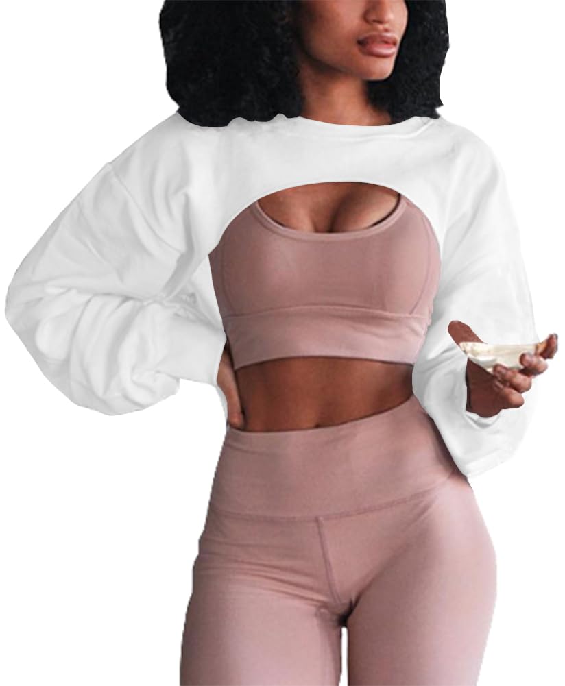 Artfish Women's Cropped Sweatshirt - Long Sleeve Crewneck Workout Top with Cut-Out Design for Gym, Yoga & Casual Wear | Loose Fit Crop Top for Women's Fashion & Street Style