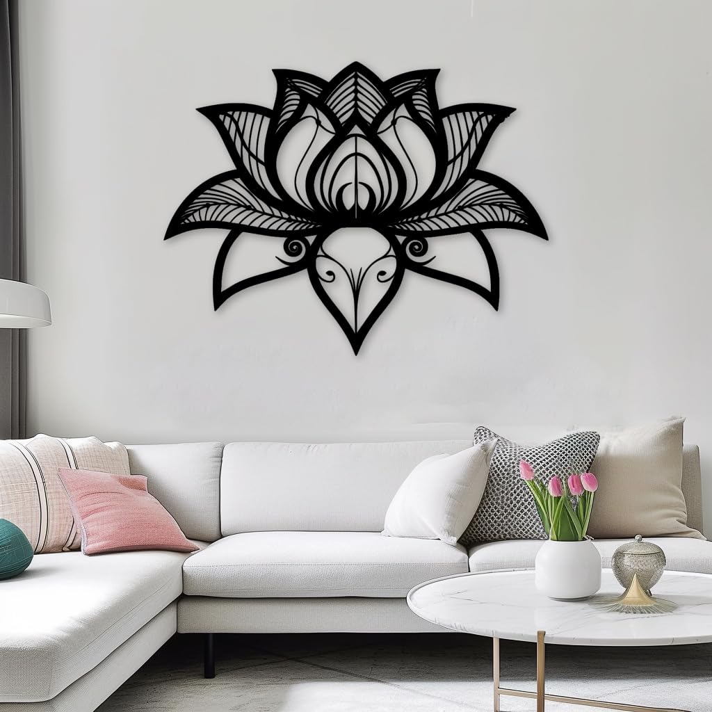 Idadey Mandala Metal Wall Art - Lotus Flower Meditation & Yoga Room Decor - Gold 24x18 Inch (60x46cm) - Housewarming Gift for Spiritual Home, Bedroom, Living Room, Office & Meditation Space