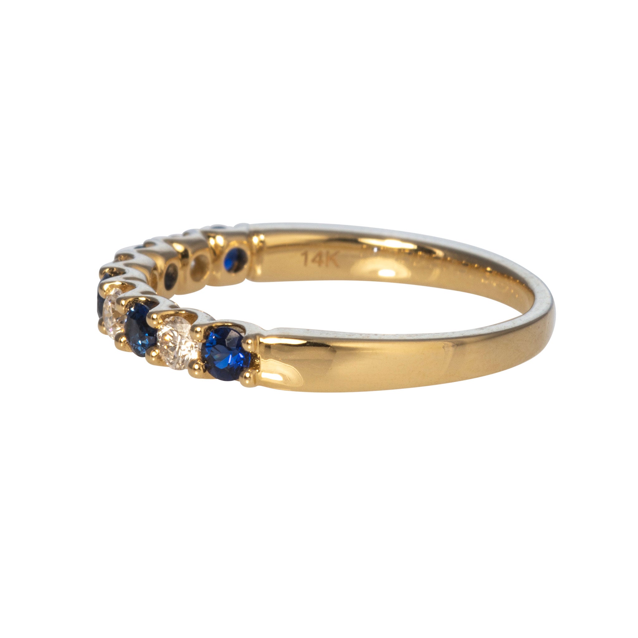 14K Yellow Gold Sapphire & Diamond Halfway U Prong Ring - Elegant Wedding Band, Anniversary Gift for Her, Perfect for Engagement & Special Occasions