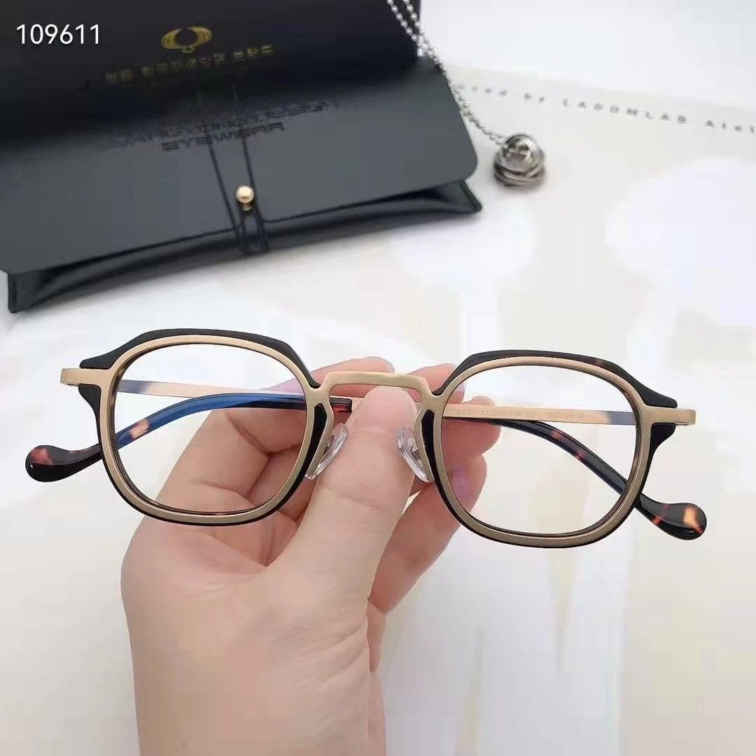 Aimee Unisex Full Rim Flat Top Square Acetate Titanium Eyeglasses 84502 - Stylish & Durable Eyewear for Men & Women - Perfect for Work, Reading & Fashion Accessories