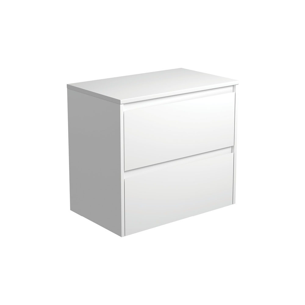 Fienza 75BW Amato 750 Wall Mounted Bathroom Vanity Cabinet in Satin White - Modern Space-Saving Storage Solution for Small Bathrooms & Powder Rooms