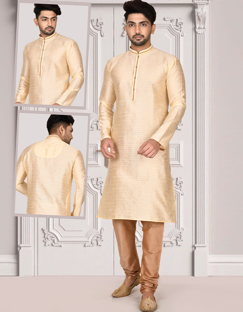 Elegant Beige Kurta with Brocade Churidar Set - Traditional Indian Outfit for Women - Perfect for Festivals, Weddings & Special Occasions
