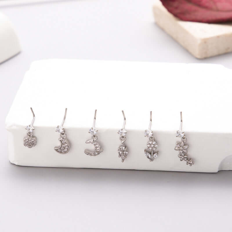 Hypoallergenic Flower Dangle Nose Ring - Sterling Silver Nose Stud for Sensitive Skin | Perfect for Pierced Nose Jewelry, Daily Wear & Special Occasions