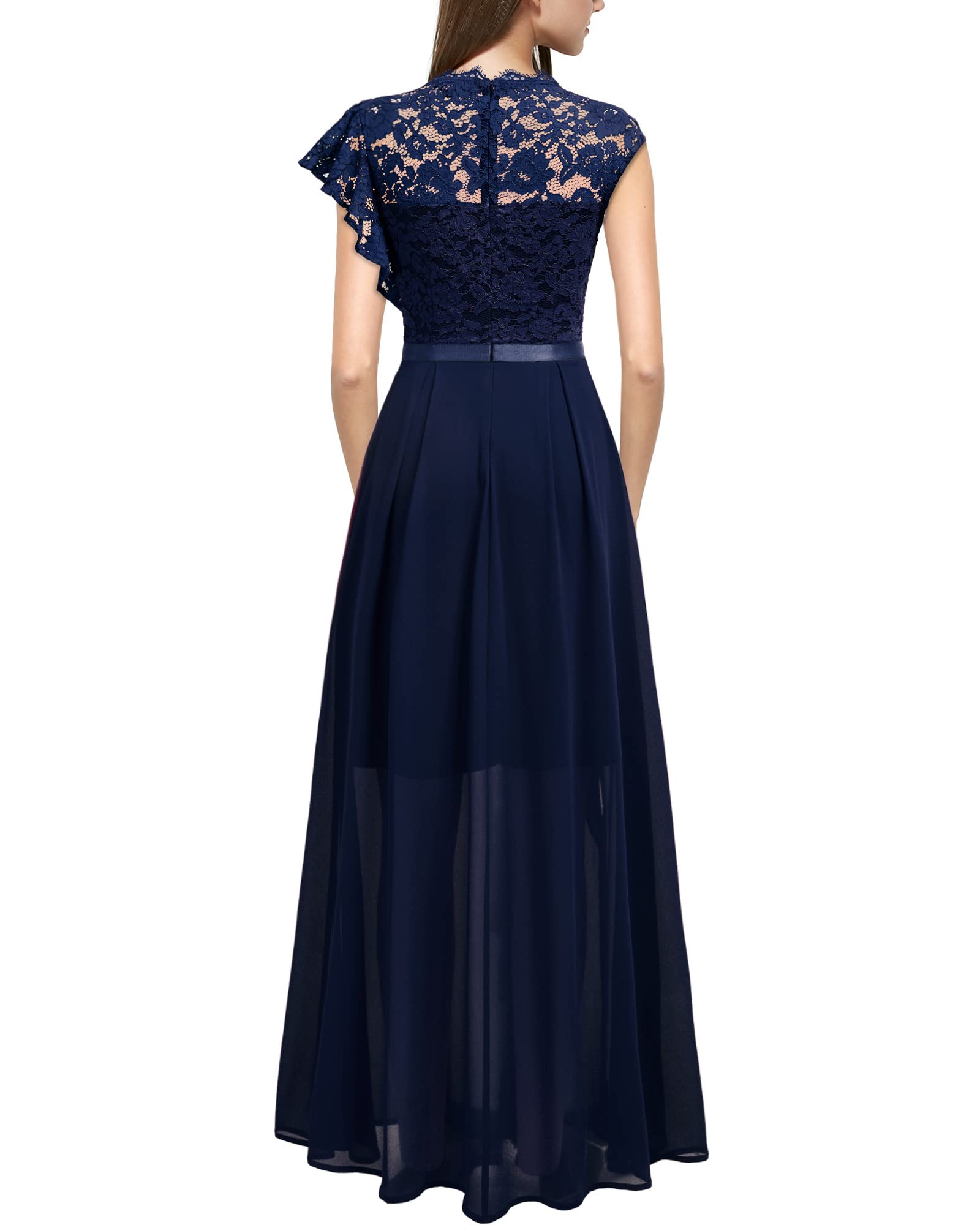 Elegant Floral Lace Ruffle Bridesmaid Maxi Dress for Women - Formal Party Gown for Weddings, Prom & Special Occasions