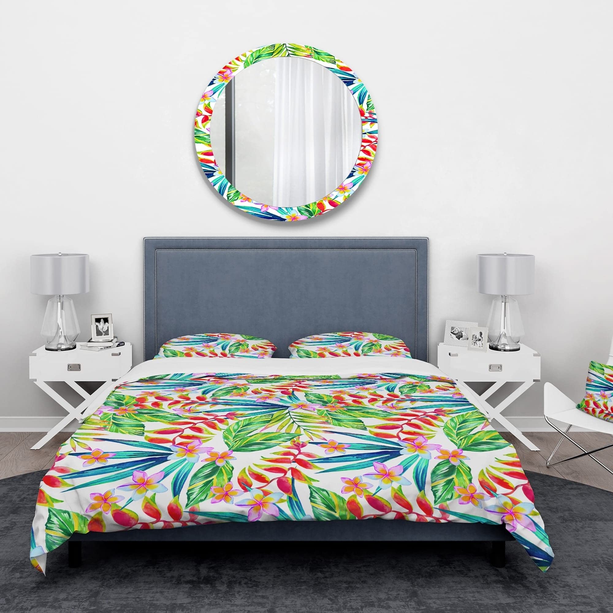 DESIGN ART 'Viviv Blossoming Tropical Jungle Flowers' Floral Bedding Set - Full/Queen Duvet Cover + 2 Pillow Shams (Comforter Not Included) | Vibrant Botanical Print Bedroom Decor for Tropical & Boho Style Homes