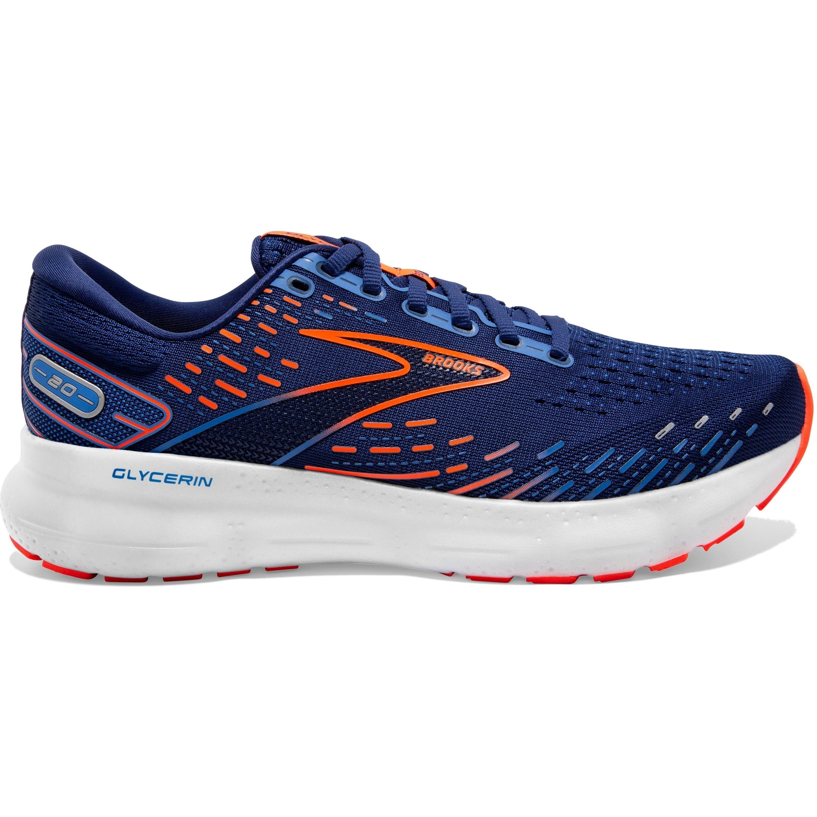 Brooks Glycerin 20 Running Shoes for Men - Blue Depths/Palace Blue/Orange - Size 10.5 D Medium - Cushioned Road Running & Gym Training Shoes for Comfort & Support