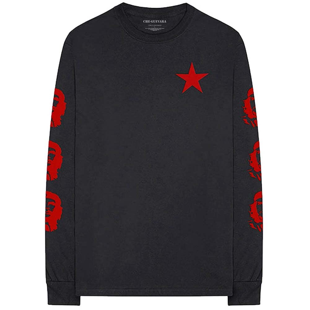 Che Guevara Men's Long Sleeve T-Shirt - Black Revolution Graphic Tee with Back & Arm Print - Large Size - Perfect for Casual Wear, Street Style & Political Statement Outfits