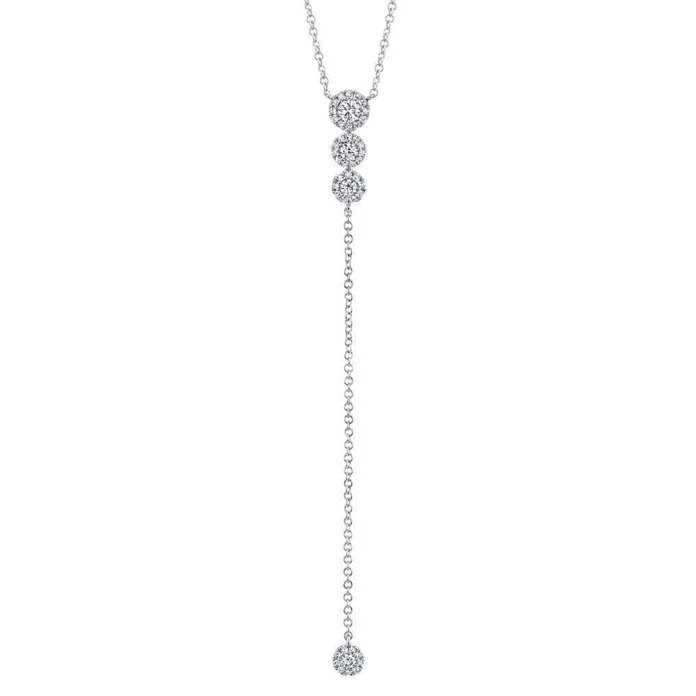 14K Gold 0.29 CTW Round Brilliant Diamond Halo Lariat Necklace for Women - Elegant Layered Pendant Jewelry Gift for Anniversary, Valentine's Day & Special Occasions