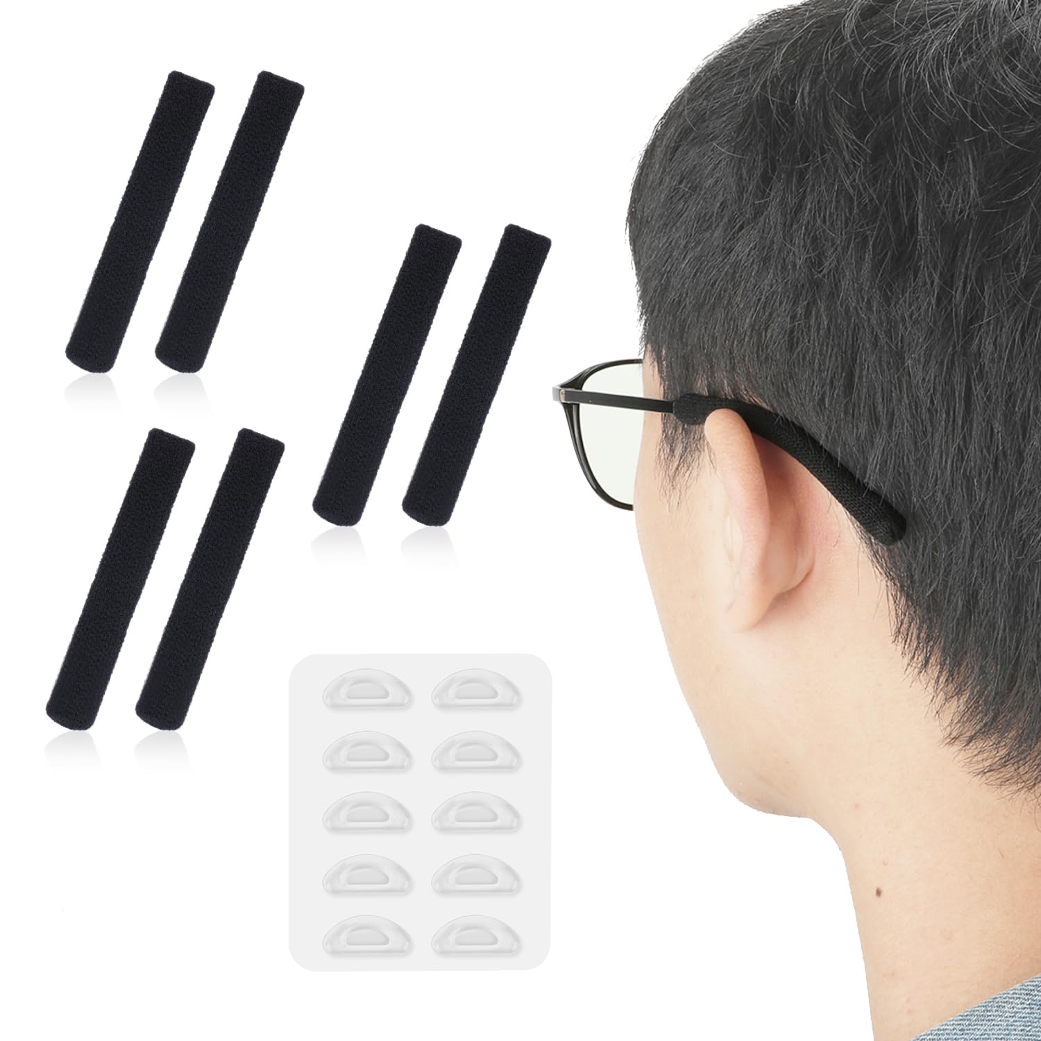 3 Pairs Anti-Slip Glasses Ear Cushions & 5 Pairs Soft Silicone Nose Pads - Comfortable Eyeglass Accessories for Better Fit - Perfect for Reading, Working, or Daily Wear
