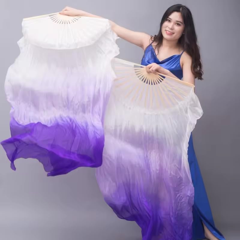 Handmade Silk Belly Dance Fan Veils - Long Bamboo Fans for Women | Perfect for Performances & Practice