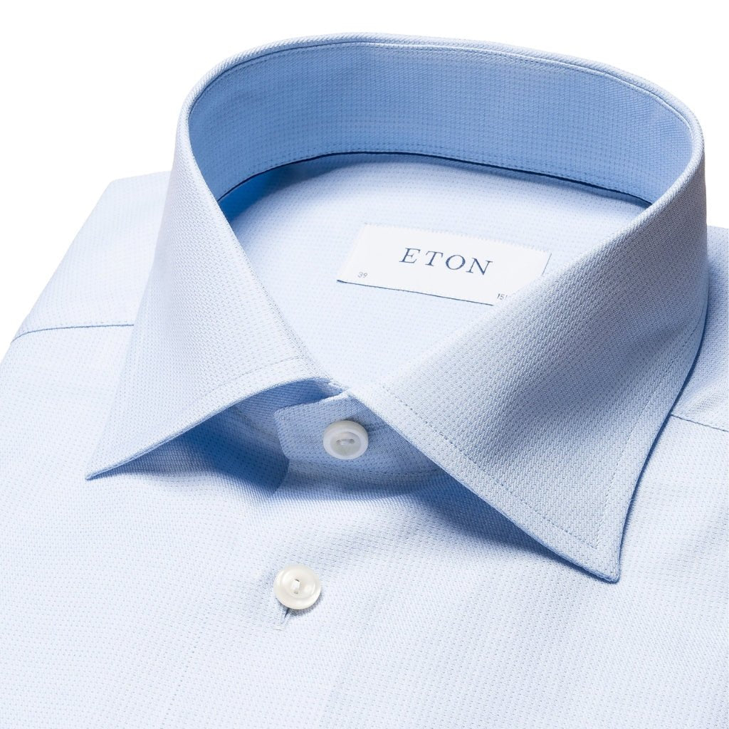 ETON Men's Pin Dot Signature Twill Dress Shirt - Classic Fit, Single Cuff, Mid Blue - Perfect for Business Meetings & Formal Occasions