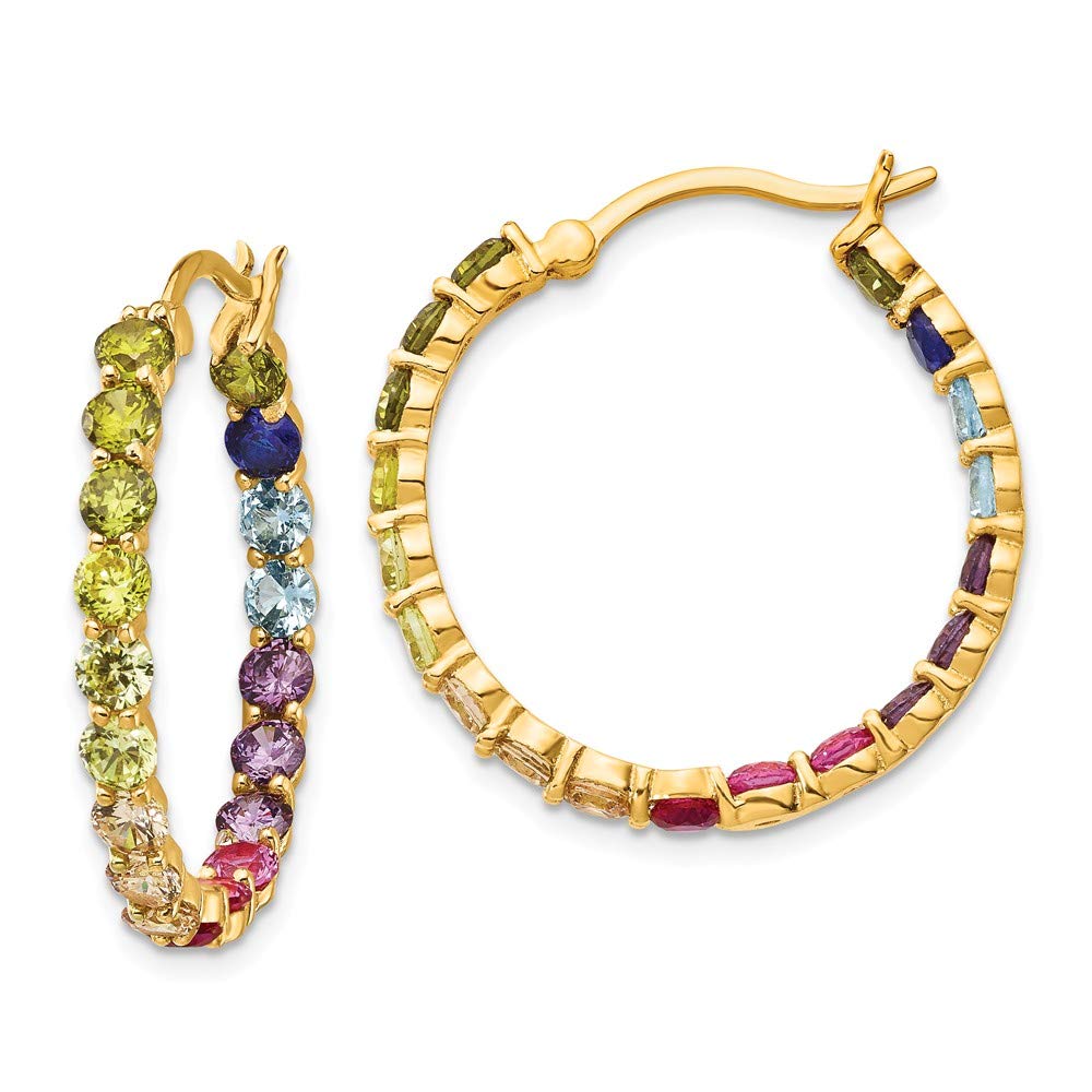 14K Gold Plated Sterling Silver 3mm CZ Hoop Earrings for Women - Colorful Cubic Zirconia Stud Earrings for Daily Wear, Parties & Gifts