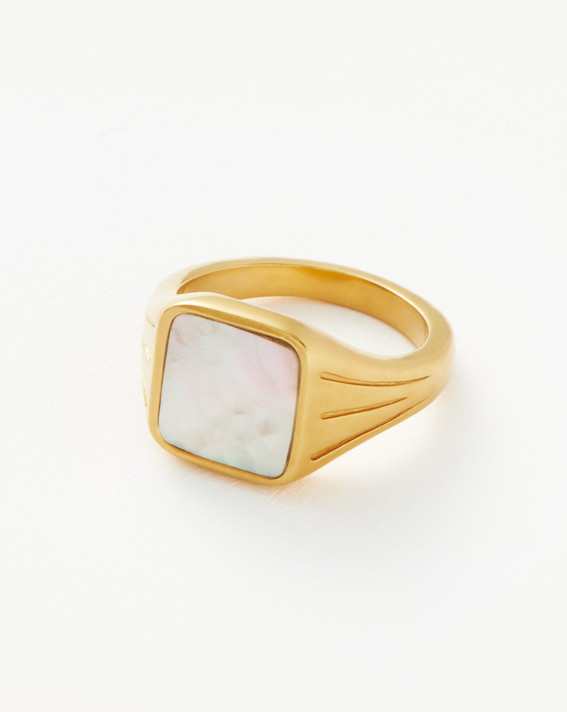 Lucy Williams Square Signet Ring - 18k Gold Vermeil & Mother of Pearl Jewelry for Women | Elegant Stackable Ring for Everyday Wear, Gift for Her, Wedding, Anniversary