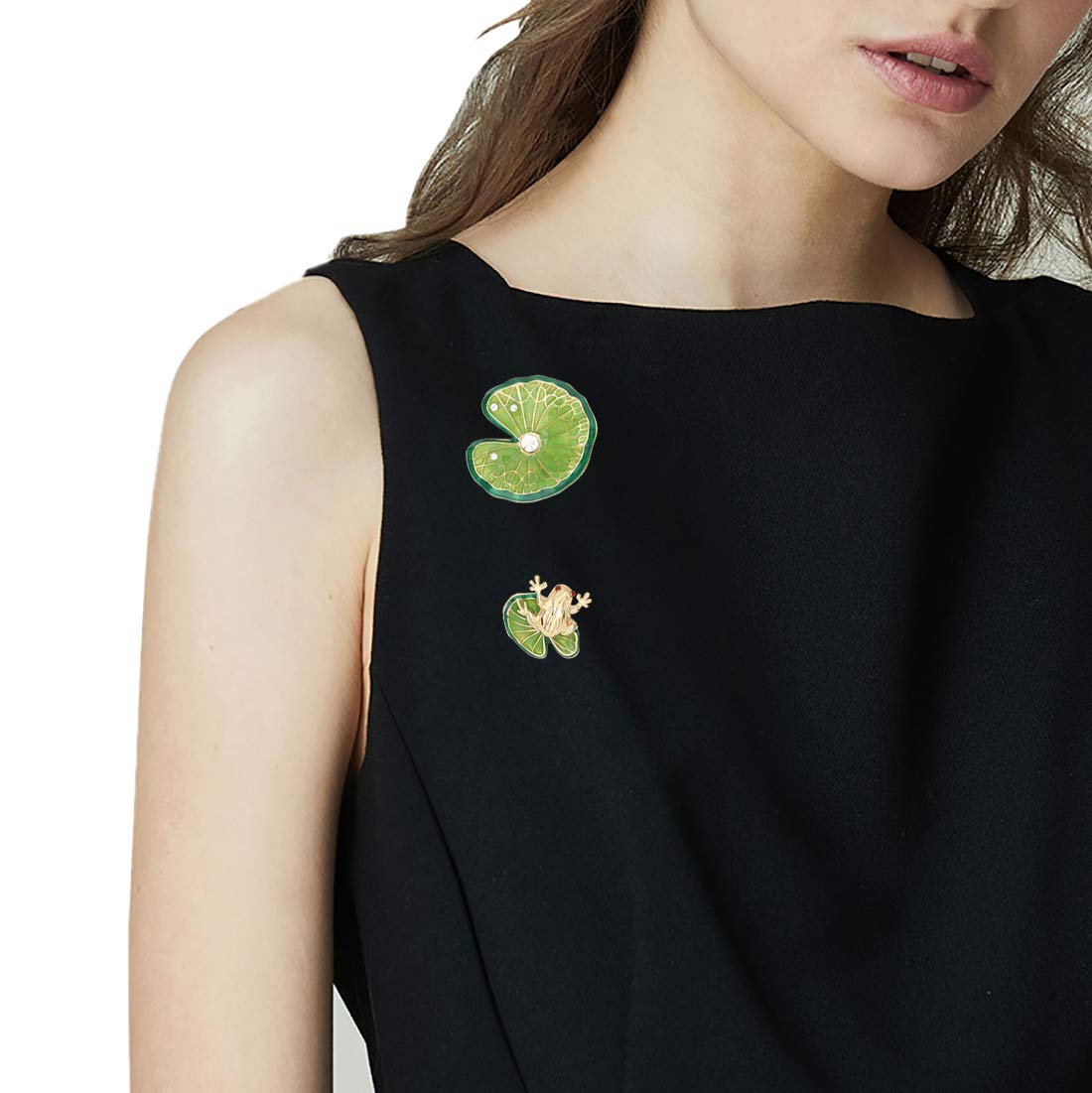 Green Enamel Lotus Leaf Frog Cartoon Lucky Animal Brooch Pin - Cute Lapel Pins for Women & Men - Perfect for Hats, Collars, Costumes & Fashion Accessories