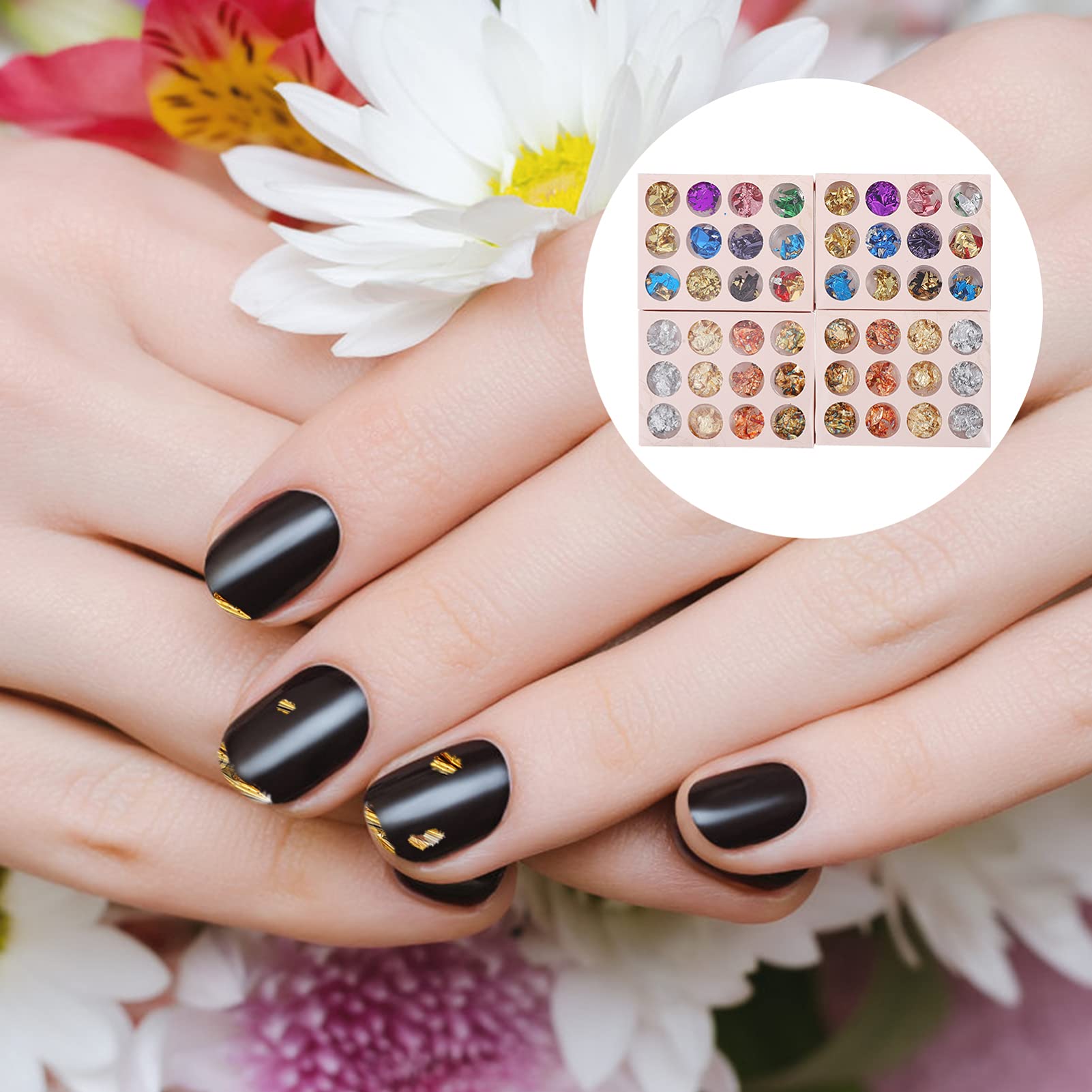48pcs Glitter Foil Nail Chips for DIY Nail Art - Metallic Tinfoil Paillette Manicure Decoration | Perfect for Nail Salon, Home Manicure & Party Nail Designs