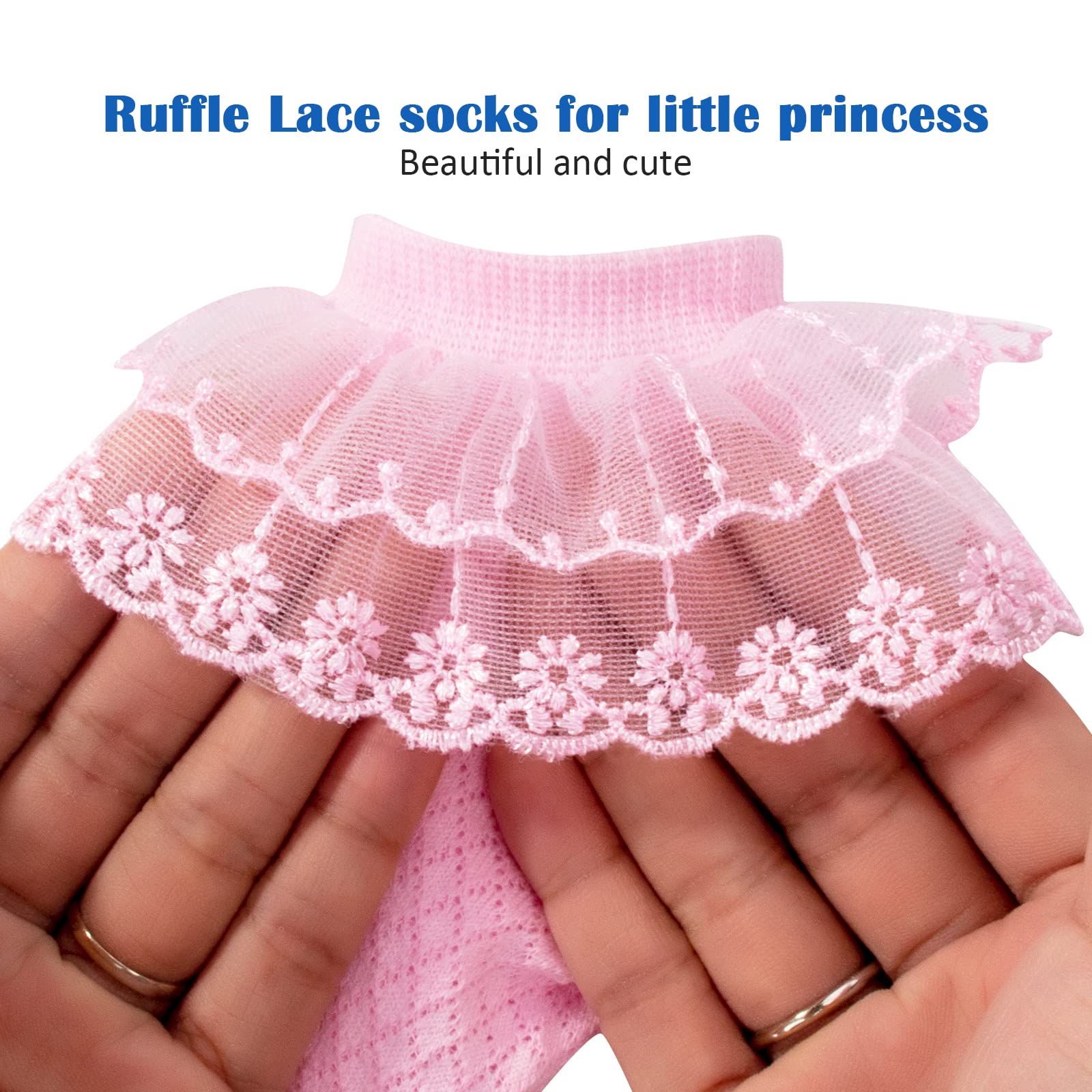 Looching 5 Pairs Toddler Baby Girls Ruffle Lace Socks - Breathable Eyelet Mesh Cotton Frilly Ankle Soft Dress Socks for Kids 2-13T - Perfect for Princess Costumes, Special Occasions & Everyday Wear