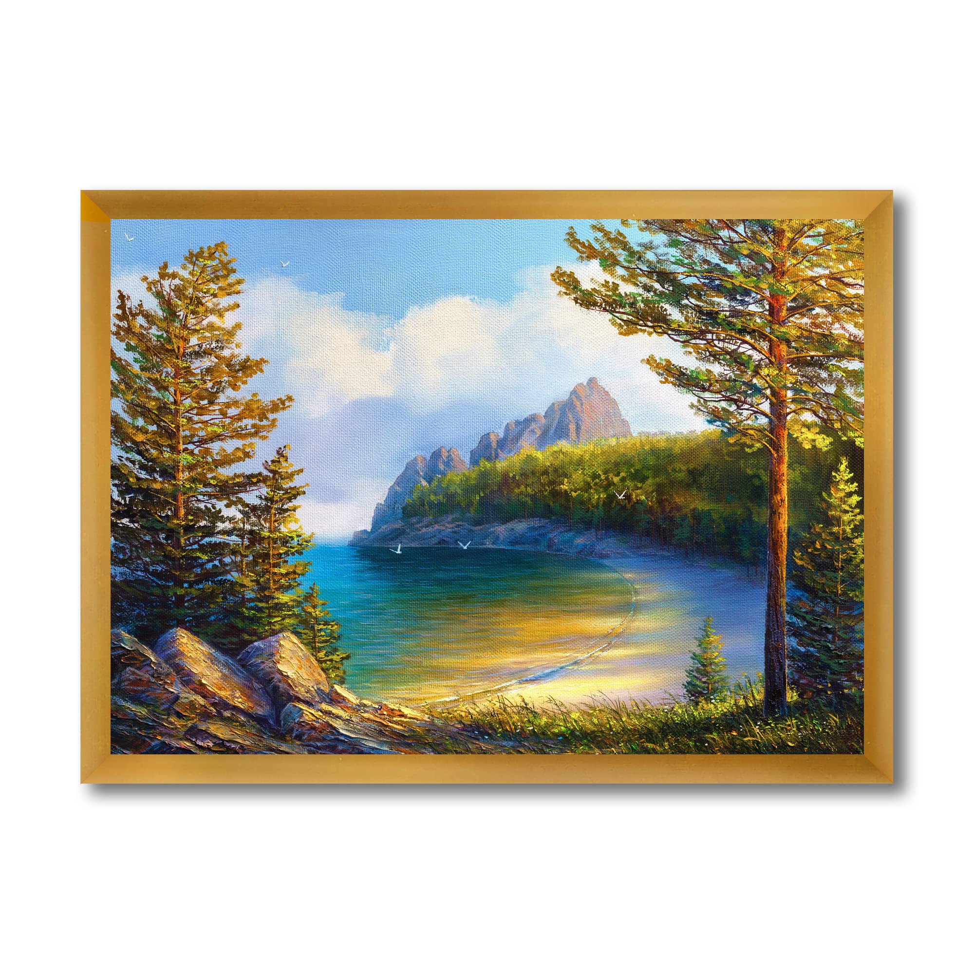 DesignQ Morning Sun By The Wild Beach Nautical Coastal Framed Wall Art - Coastal Decor for Living Room, Bedroom & Office