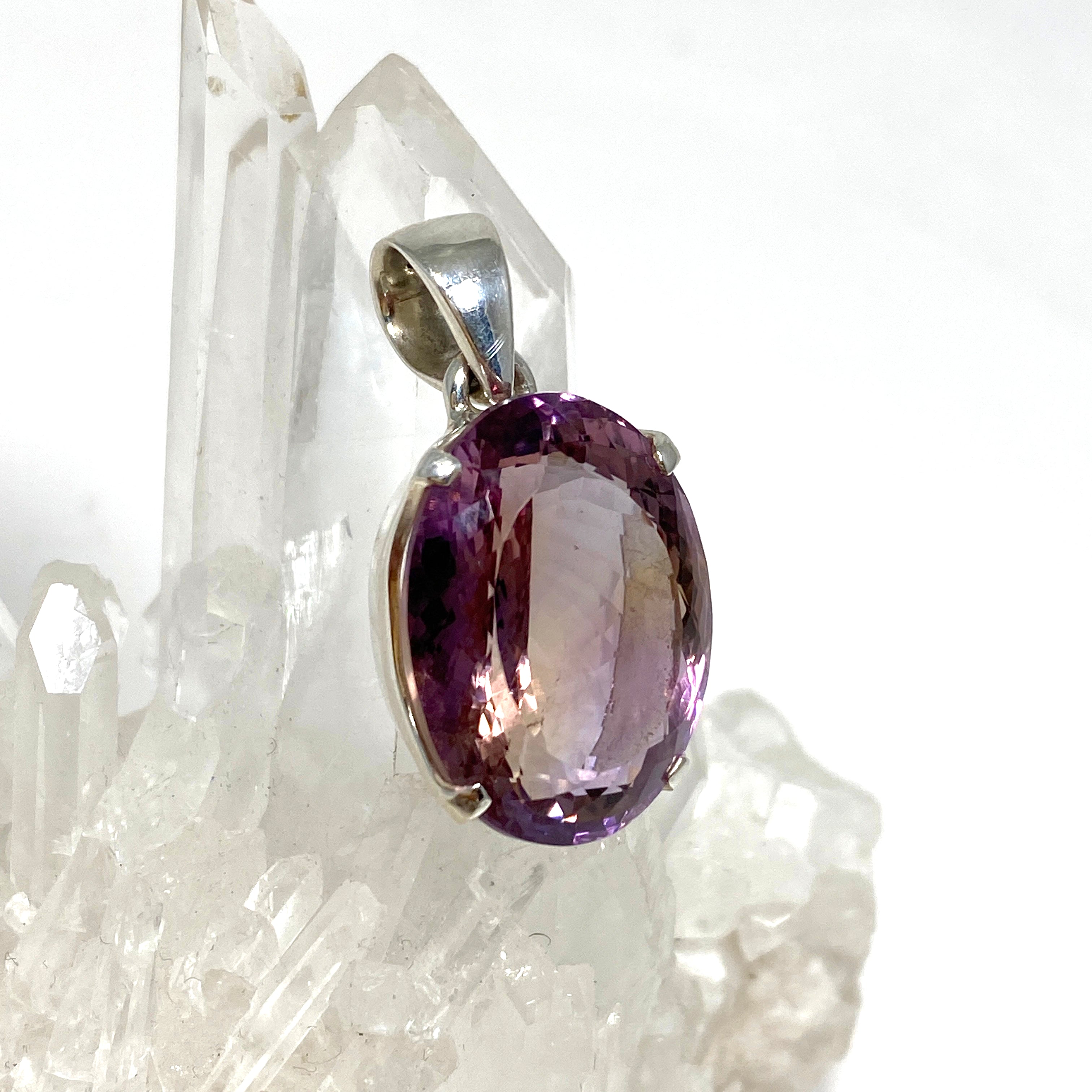 Natural Ametrine Gemstone Oval Faceted Pendant Necklace - 925 Sterling Silver Jewelry PPGJ778 for Women's Fashion & Gift Giving