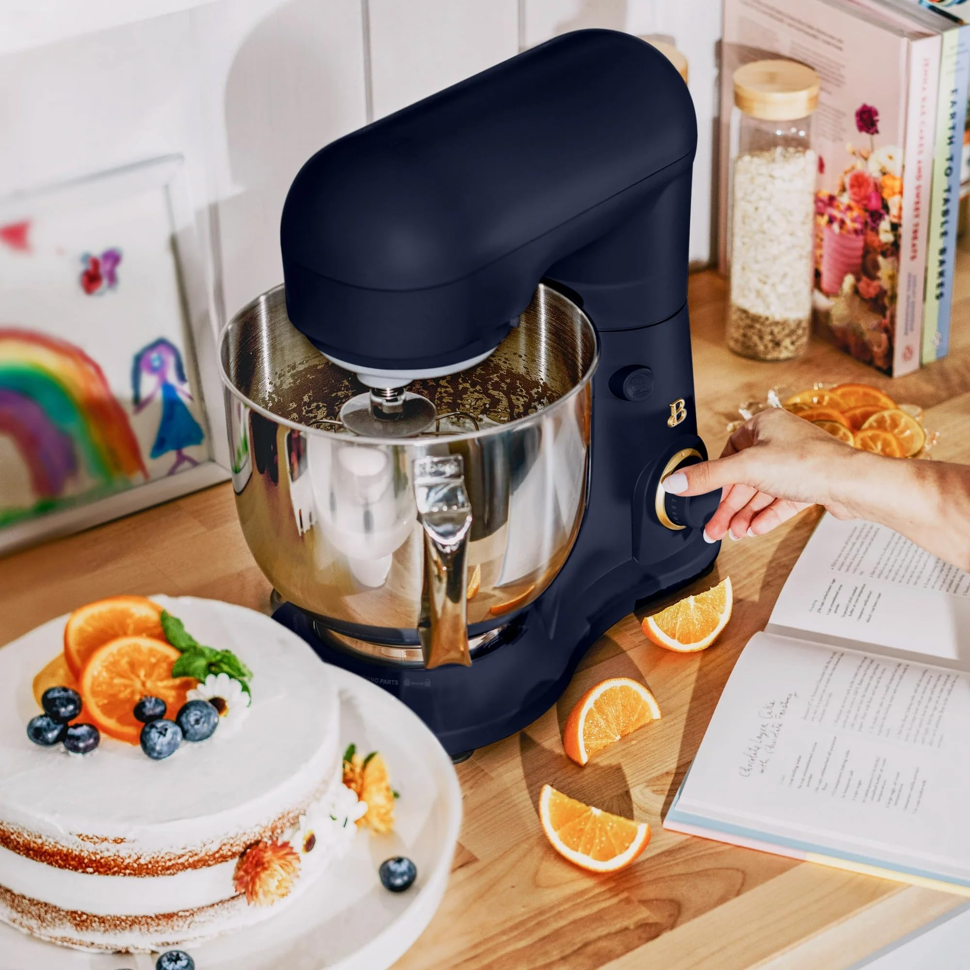 5.3 Qt Stand Mixer with Tilt-Head - 300W Powerful Motor, 12 Speed Settings, Lightweight Design - Includes Beater, Whisk, Dough Hook & Splash Guard - Perfect for Baking Cakes, Cookies, Bread & More - Drew Barrymore Starry Night Blue Edition