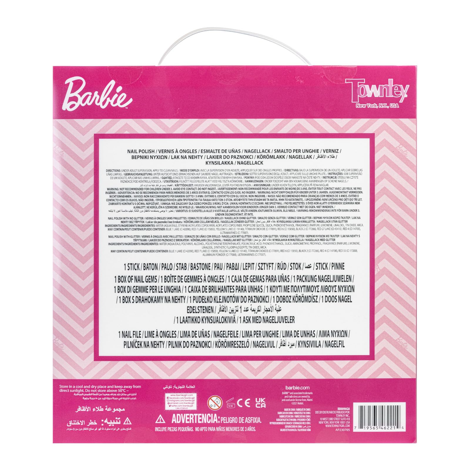 Barbie Movie 18-Piece Kids Water-Based Nail Polish Kit with Nail Gems Wheel & Nail File - Non-Toxic Nail Art Set for Girls, Perfect for Birthday Parties, Sleepovers, Spa Days & Pretend Play - Townley Girl Makeup Activity Set