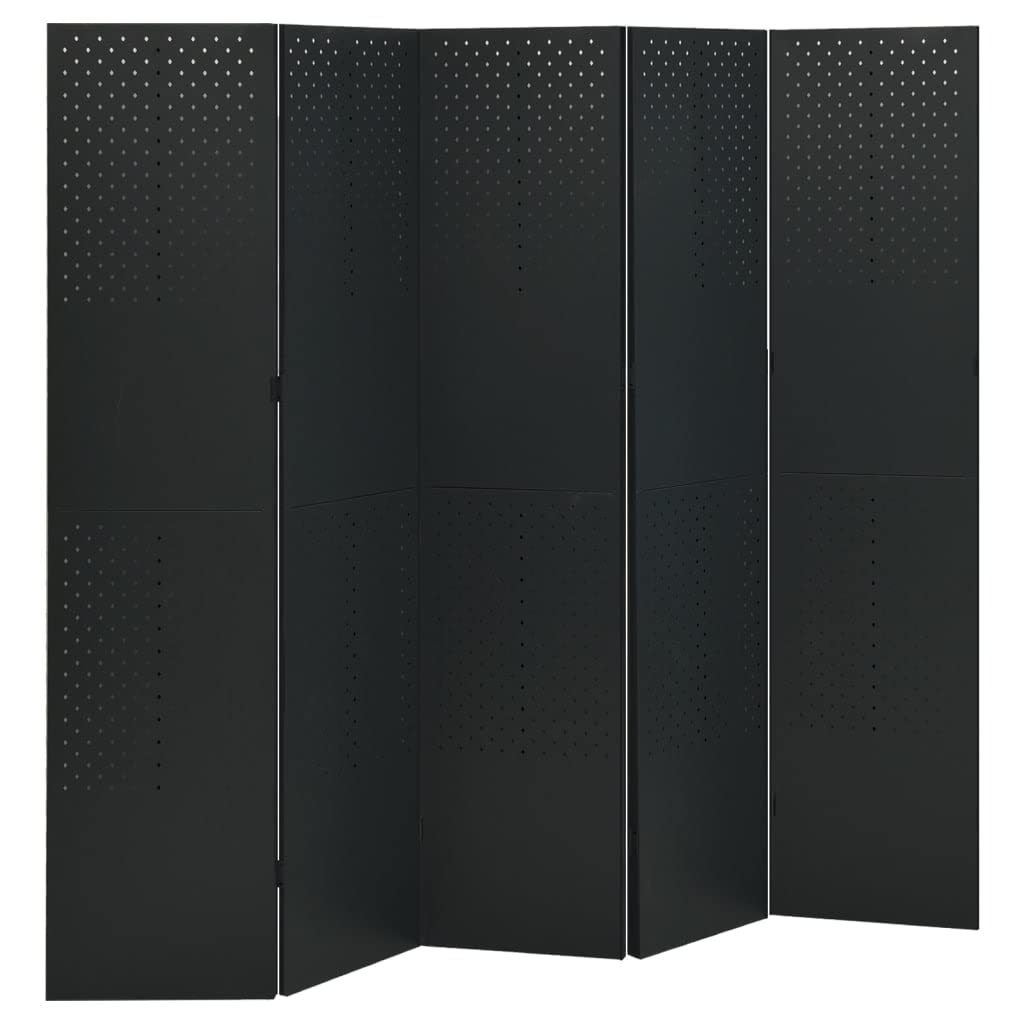 5-Panel Black Steel Room Divider Screen - 78.7