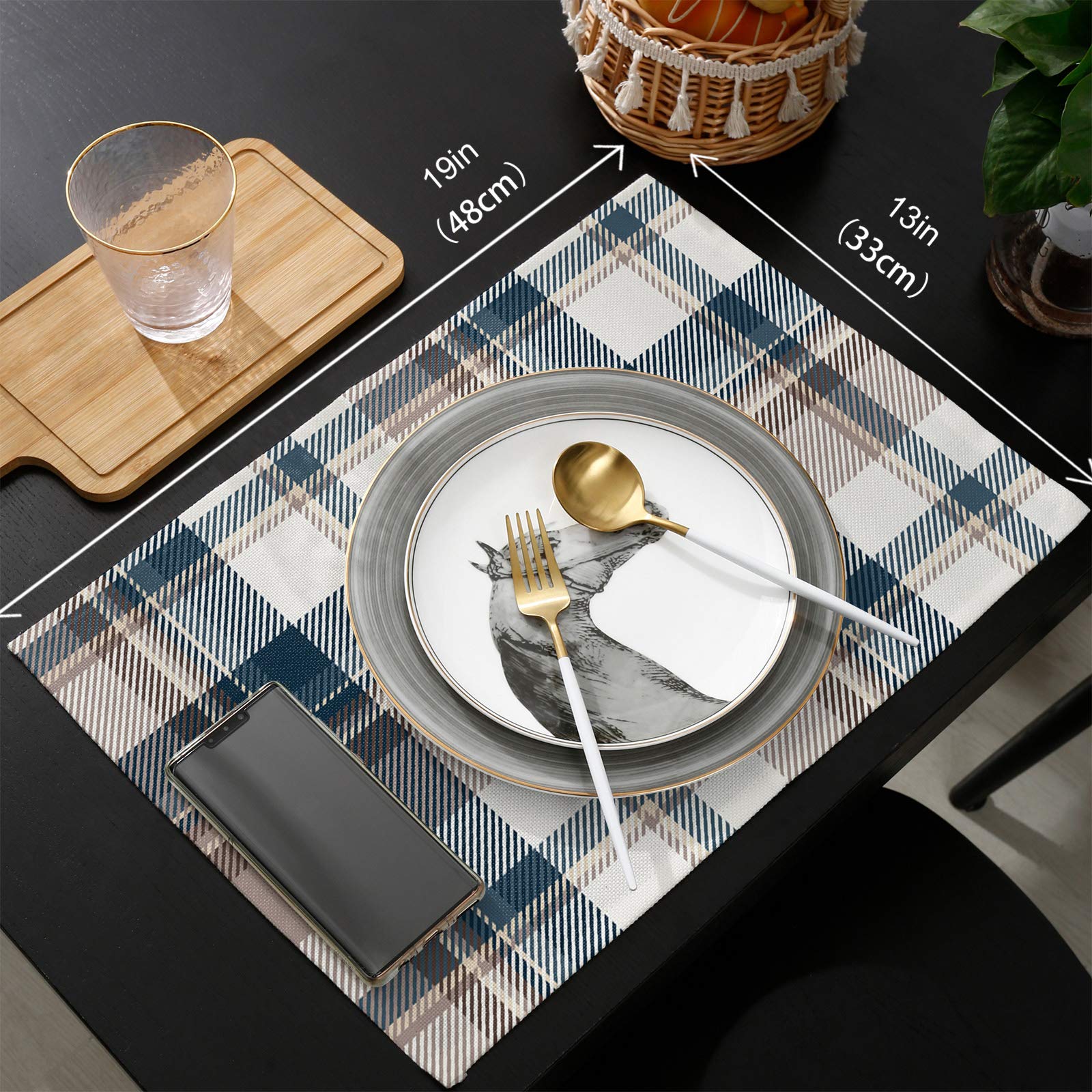 6-Pack Washable Checkered Placemats for Dining Table - 13
