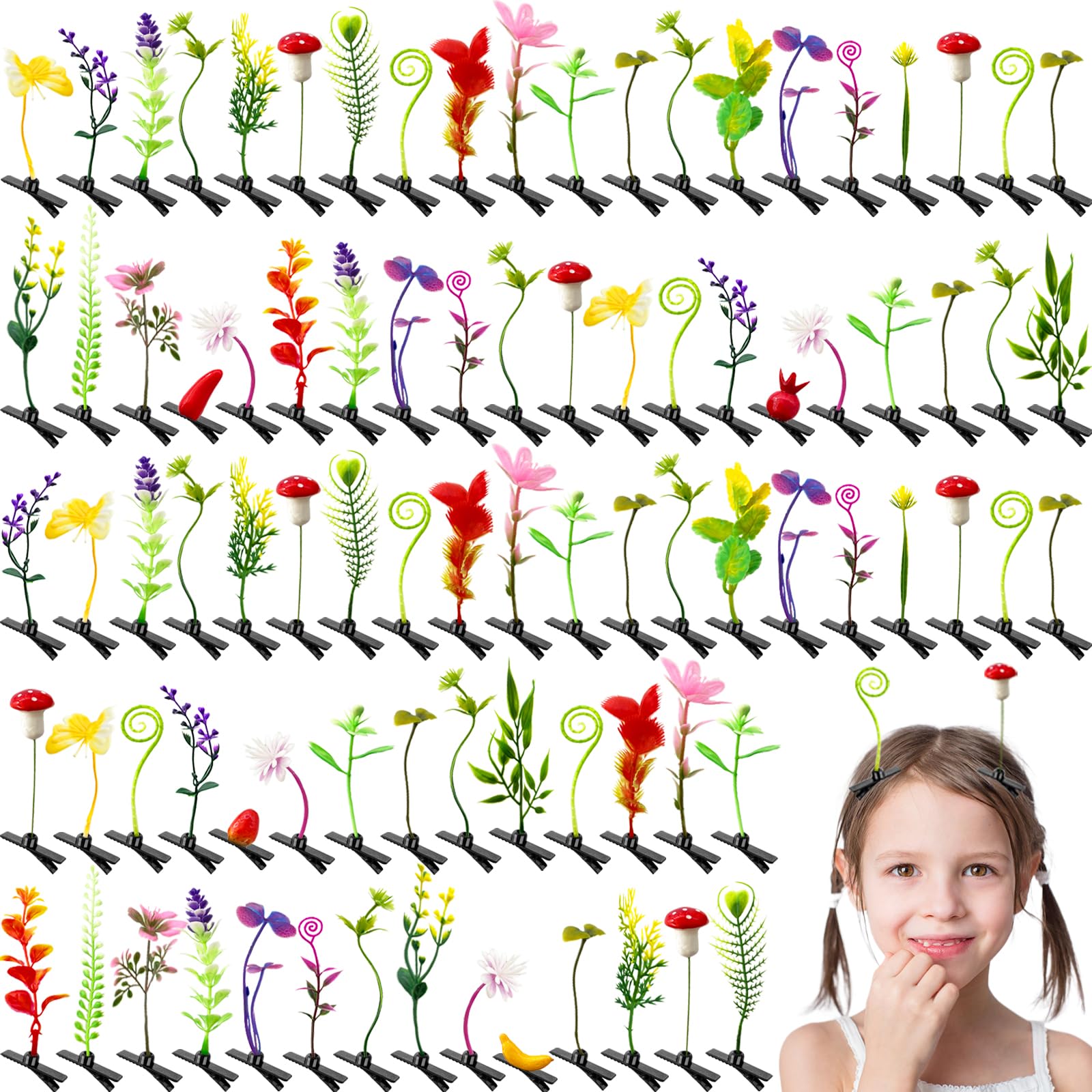 100-Piece Mixed Style Bean Sprout Hair Clips - Funny Plant Hairpins for Women, Girls & Kids - Cute Hair Accessories for School, Home Parties & Costume Events