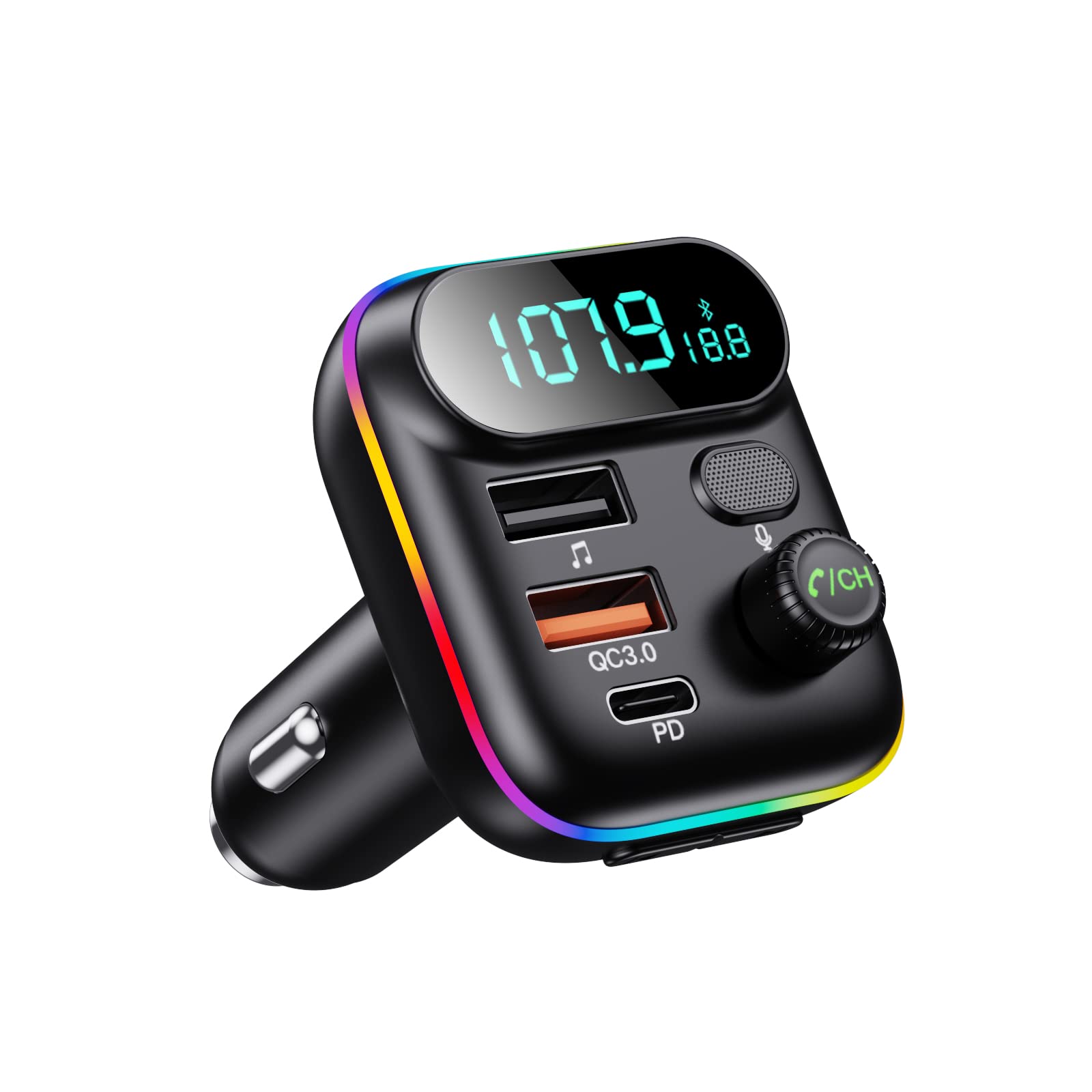 Wireless Bluetooth 5.0 Car Adapter with FM Transmitter & Fast Charging - For Music & Hands-Free Calling