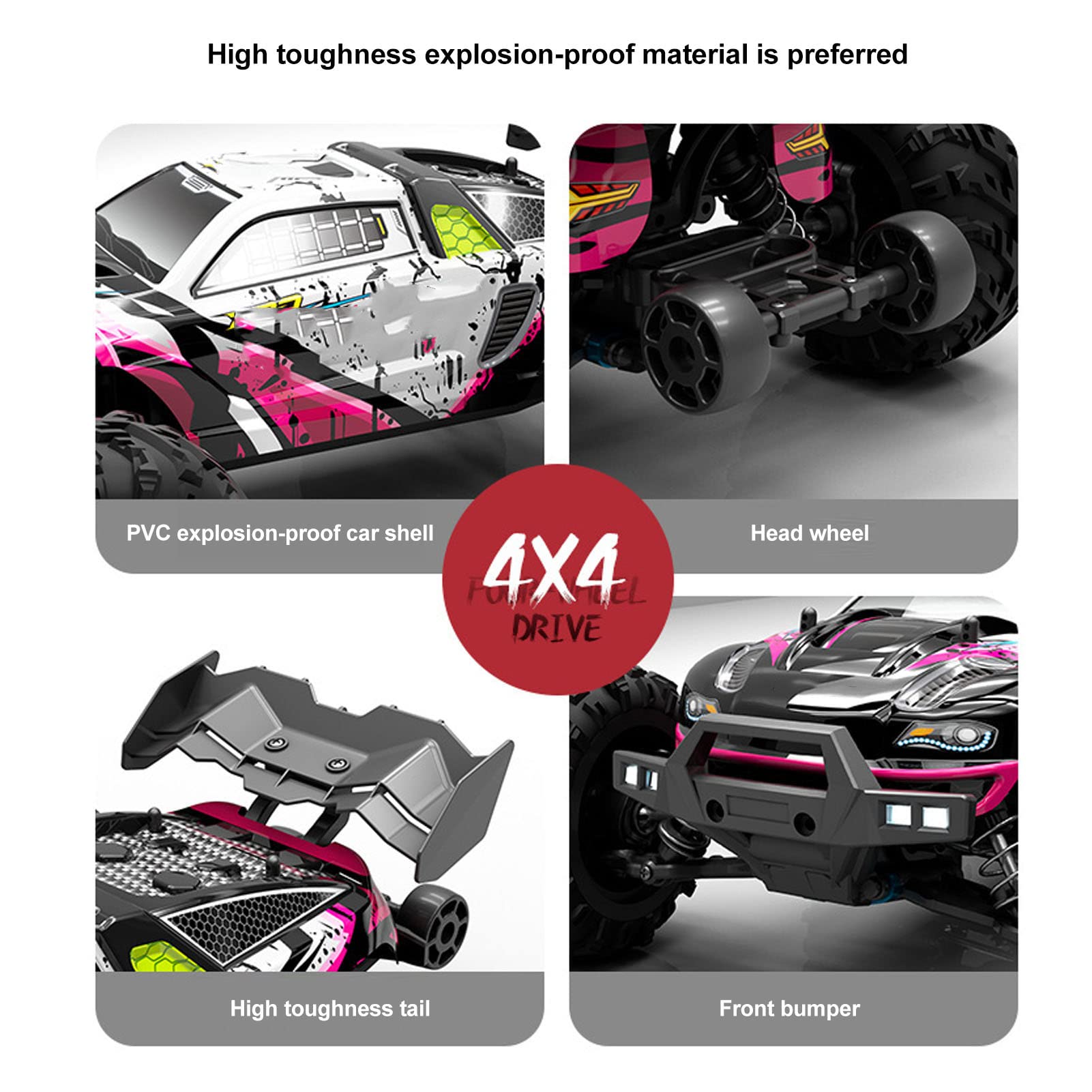 1/16 Scale High Speed RC Car - 70km/h Electric Off-Road Remote Control Vehicle with Full Simulation Design | Perfect Toy Gift for Boys & Girls (Pink) | Ideal for Outdoor Racing, Backyard Play & Birthday Presents