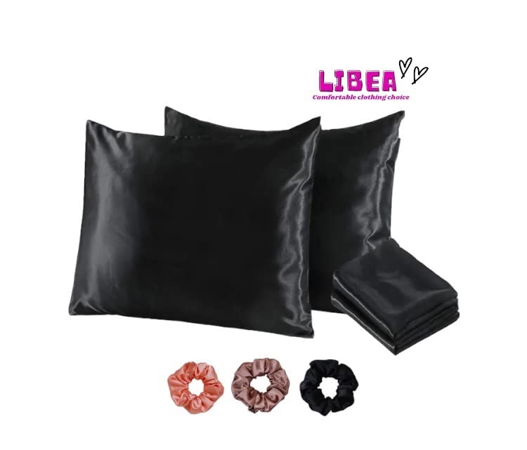 Libea Satin Bonnet for Curly Hair & Silk Pillowcase Set with Scrunchies | Silk Hair Bonnet for Night Protection | 2 Satin Pillowcases + 3 Silk Hair Ties | Perfect for Natural Hair Care & Bedtime Routine