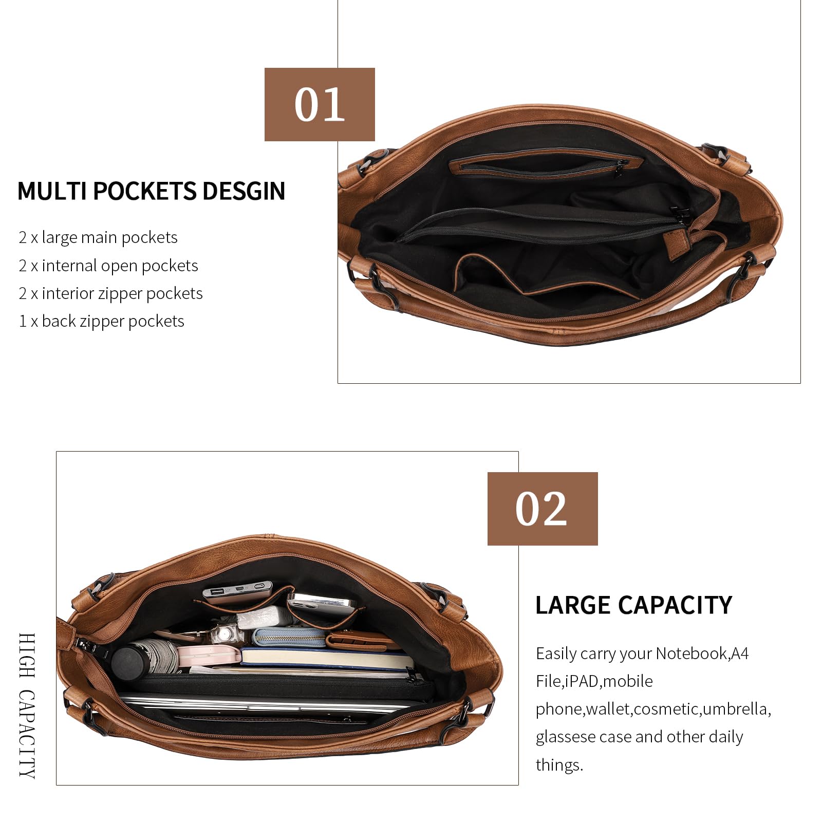 Stylish Women's Shoulder Handbags & Hobo Tote Bags - Premium Leather Crossbody Purse (Brown) | Perfect for Work, Travel & Everyday Use