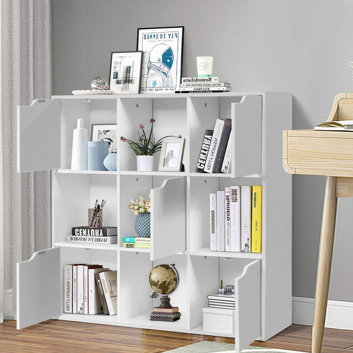 DORTALA 9-Cube Storage Organizer Cabinet with Doors - 4 Open Cubes & 5 Cabinets - 3-Tier Bookshelf for Home Office, Living Room, Bedroom - Perfect for Organizing Books, Toys, Decorations & Display Items