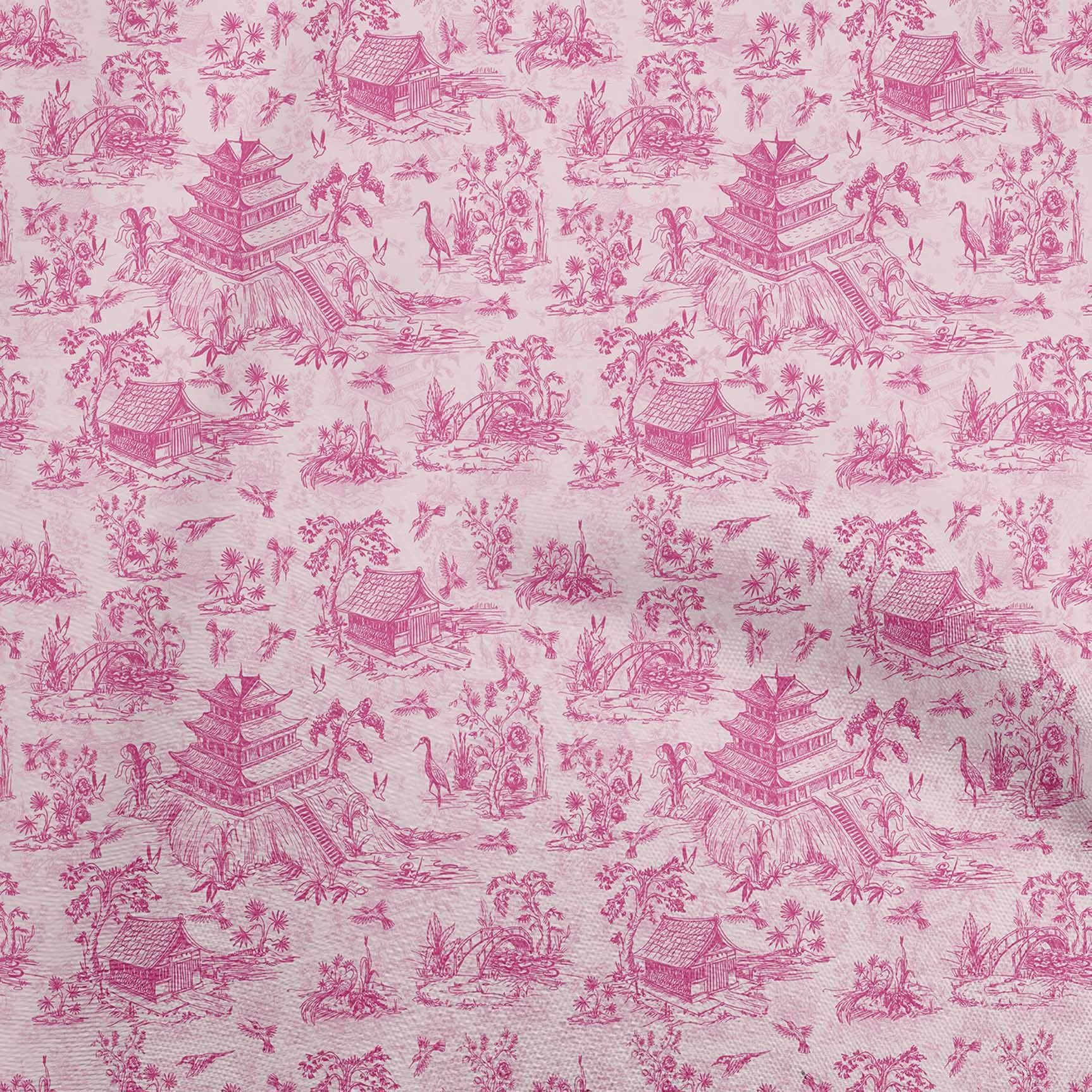 oneOone Velvet Pink Japanese Pattern Dress Fabric - 58 Inch Wide Soft Material for DIY Kimono, Cosplay & Home Decor | Premium Cotton Blend by The Yard