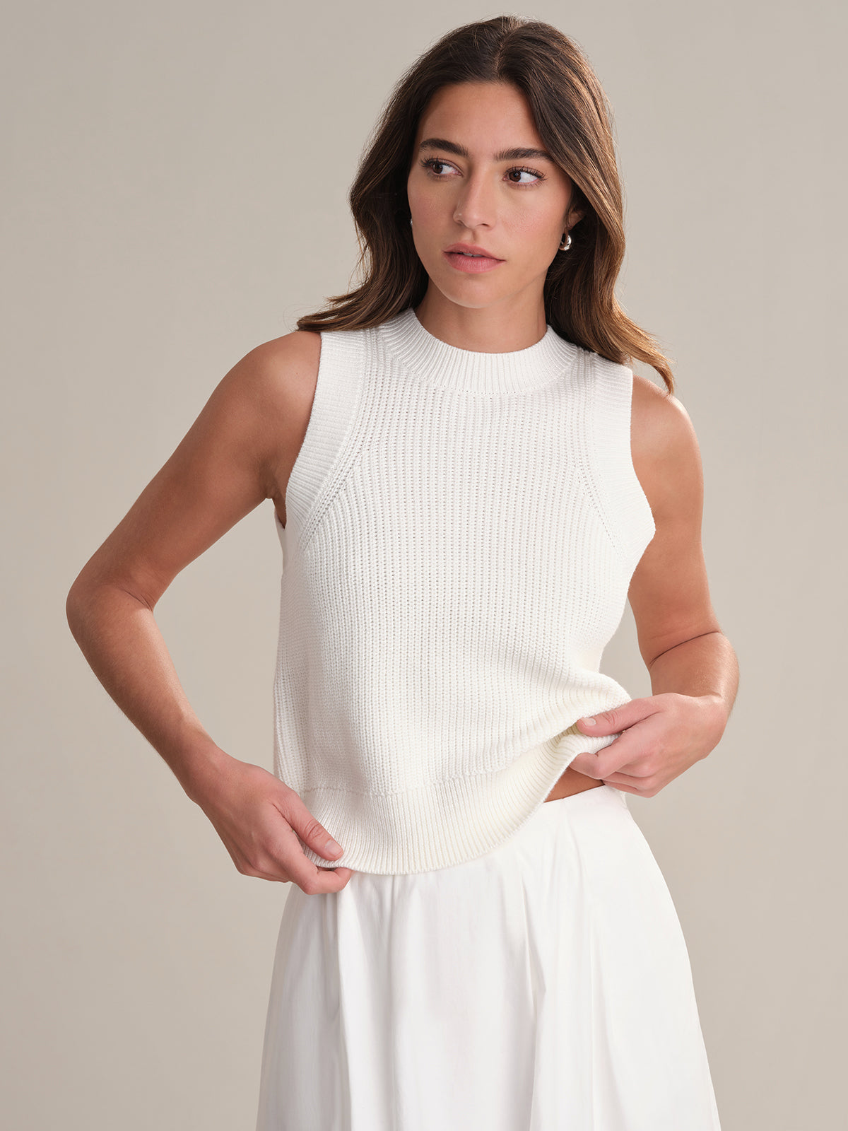 Demi Women's High Crewneck Cotton Tank Top - Soft Breathable Casual Shirt for Layering, Workout, and Everyday Wear