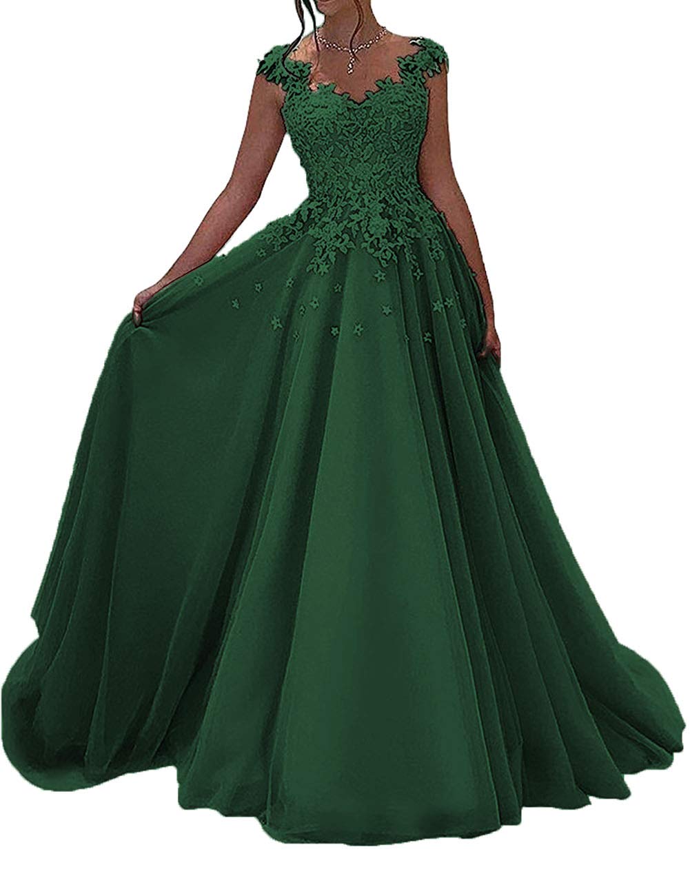 Elegant Lace Prom Dress Long Formal Evening Gown V-Neck Sleeveless Applique Wedding Guest Dress for Homecoming, Ball & Special Occasions