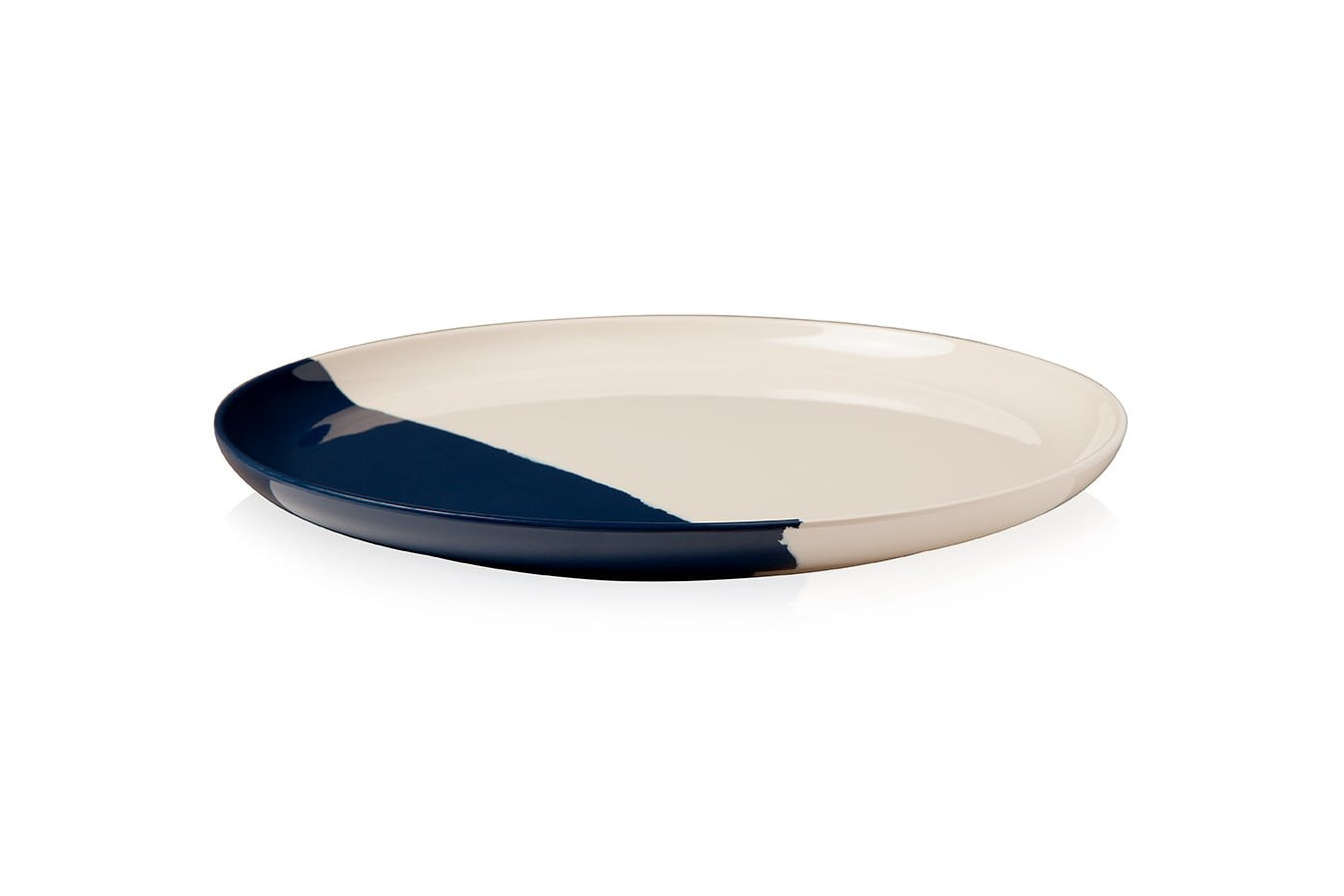 Premium 1/2 & 1/2 Melamine Dinner Plates Set of 4 - Ivory & Navy Color Block Design by Thomas Fuchs Creative | Durable & Stylish Dishware for Outdoor Dining, Picnics, and Everyday Use