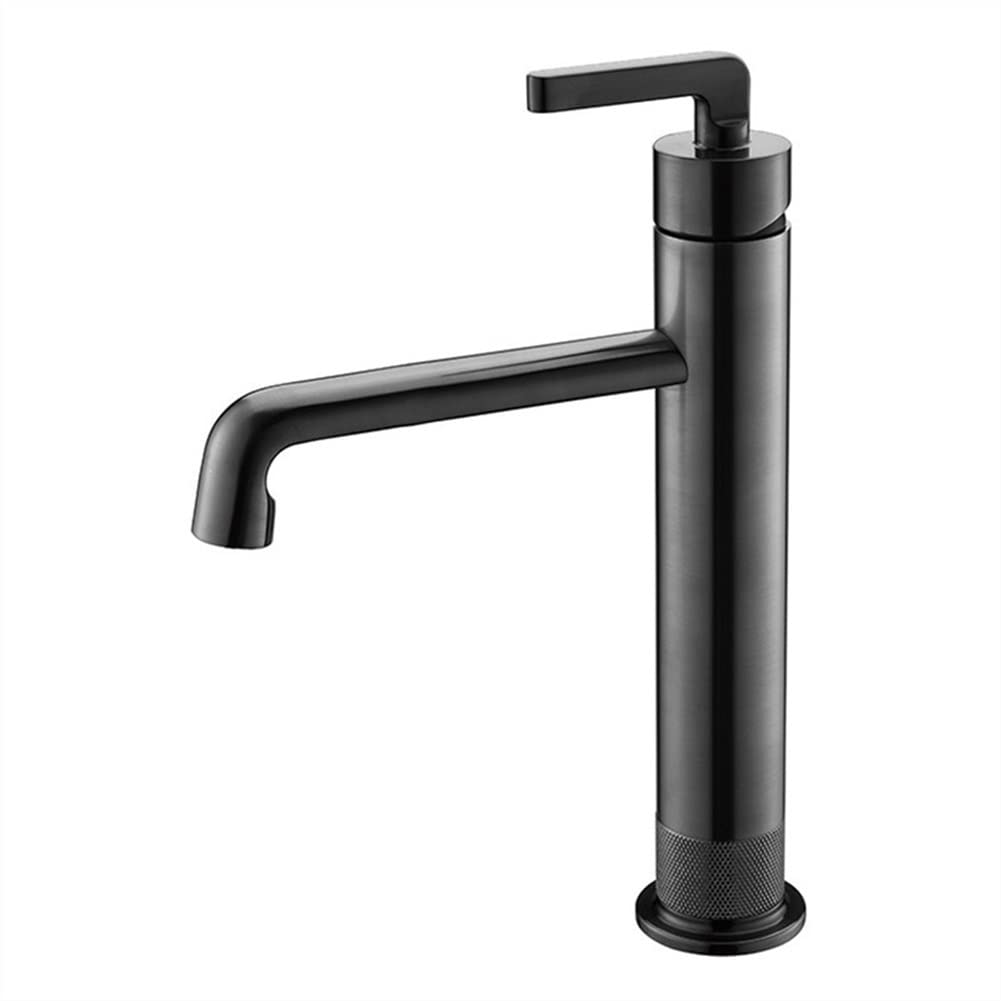 Premium Solid Brass Bathroom Sink Faucet - Single Handle Deck Mounted Mixer Tap with Hot & Cold Water Control in Brushed Gold/Black Finish (Black T) - Perfect for Modern Bathroom Vanities and Powder Rooms