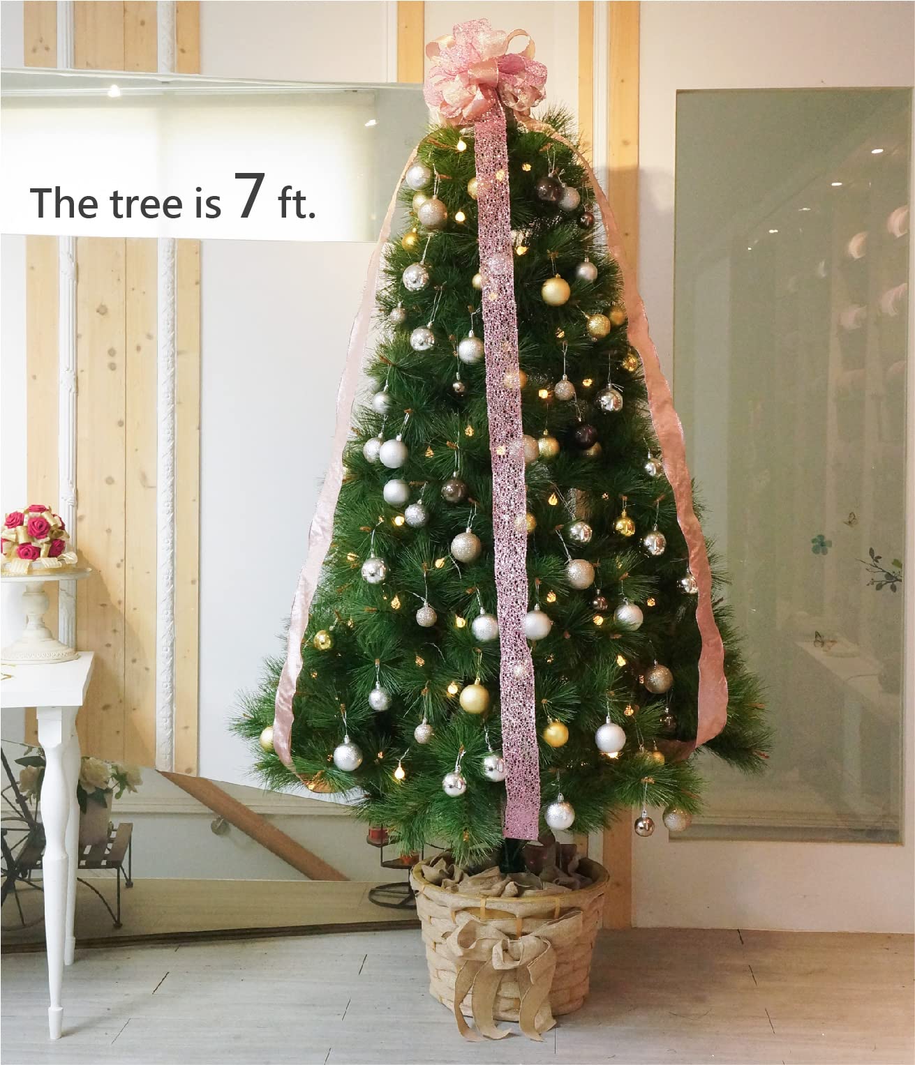 Rose Gold Snowflake Christmas Tree Topper Bow - 11 Inch with 4 Ribbon Streamers (3 Yards Each) - Elegant Holiday Decor for Xmas Tree, Home, Party & Indoor Decoration