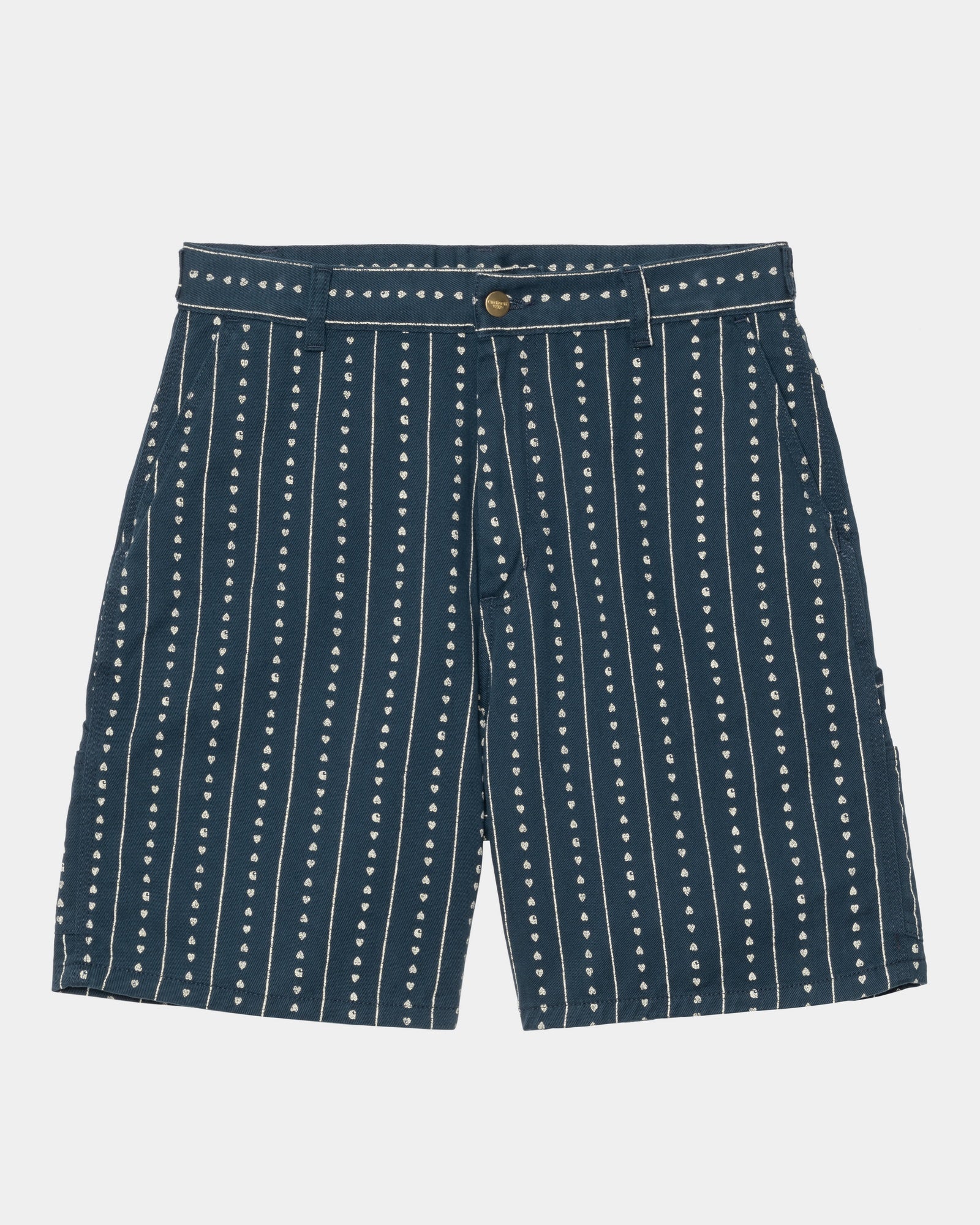Women's Drew Shorts - Ink & Natural Heart C Pinstripe Design | Casual Summer Shorts for Women | Perfect for Beach, Vacation & Everyday Wear