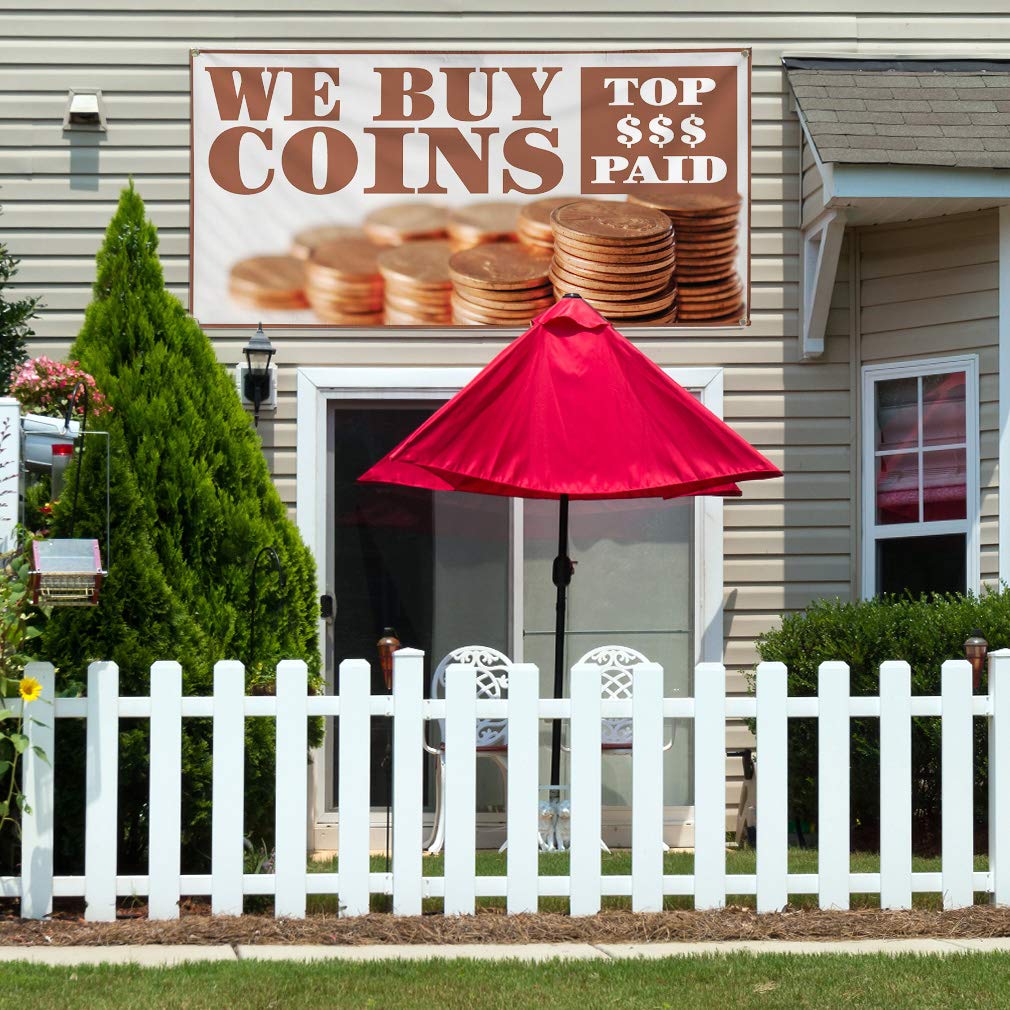 Durable 60x144 Inches Vinyl Banner with 10 Grommets - Weatherproof Outdoor Business Sign for Coin Shops, Yard Sales & Industrial Use | Multiple Sizes Available