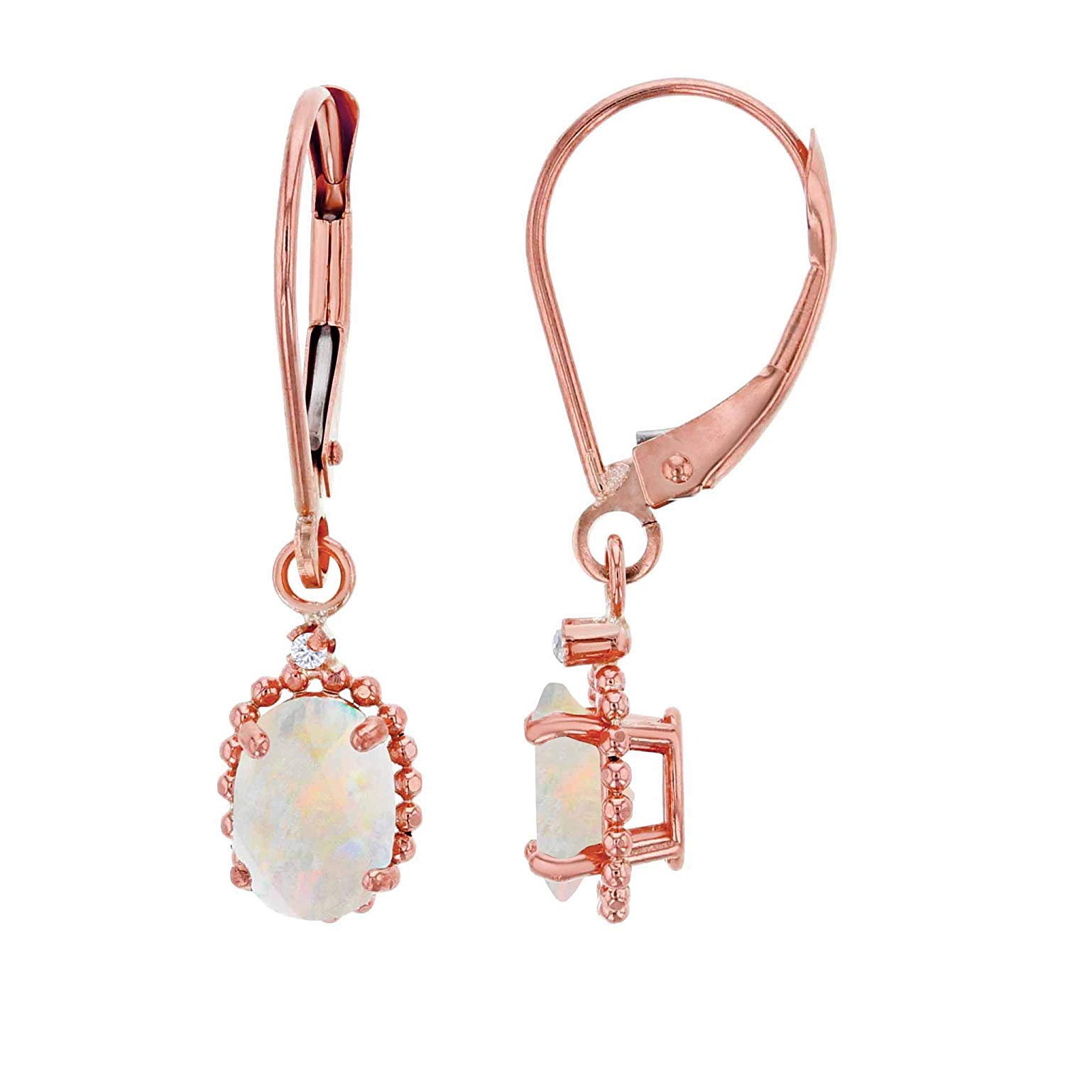 14K Solid Gold Birthstone Leverback Earrings for Women - 1.25mm Round White Topaz & 6x4mm Oval Gemstone in Yellow, White & Rose Gold | Genuine Gemstone Jewelry | Perfect Gift for Birthday, Anniversary & Special Occasions