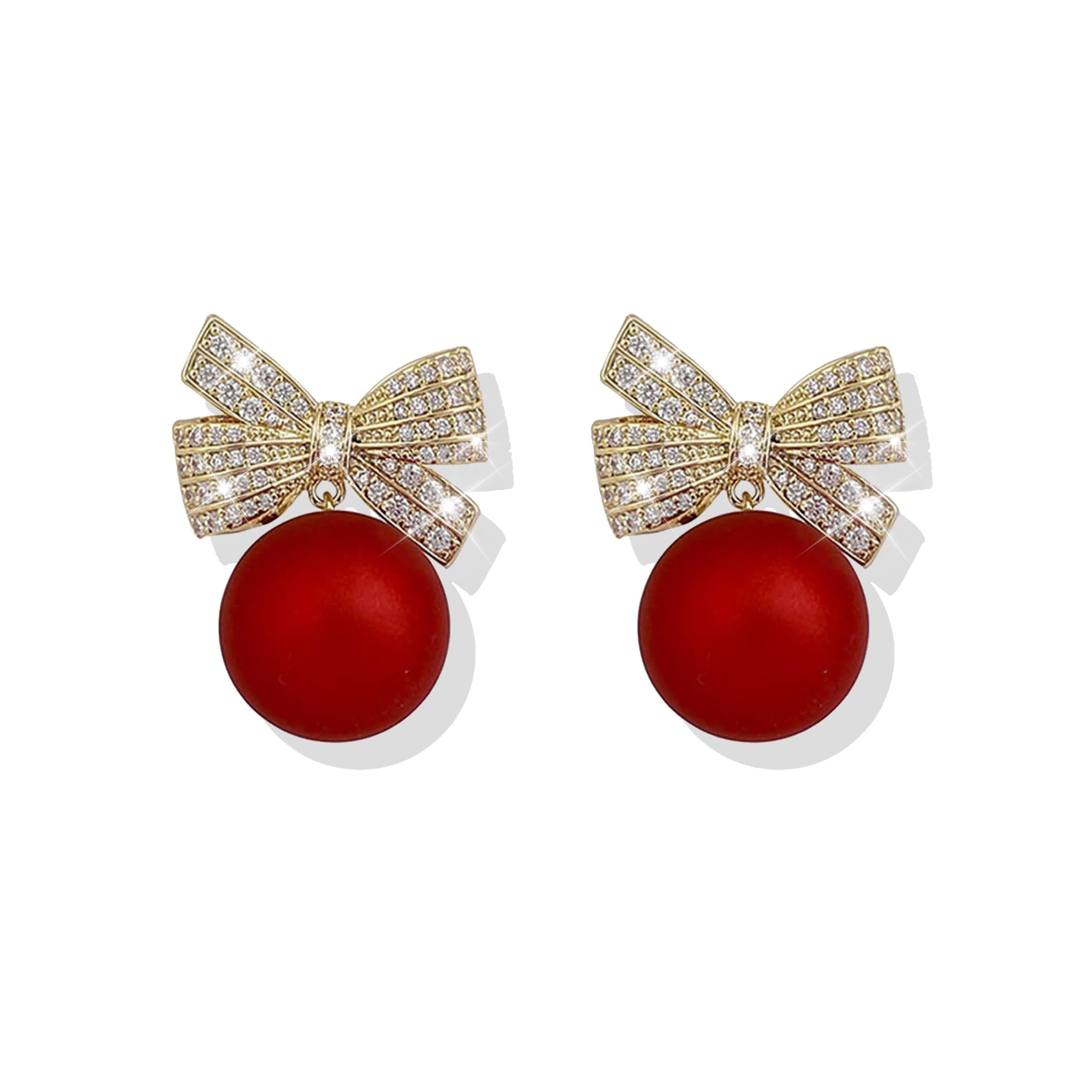 Trendy Rhinestone Bow Pearl Dangle Earrings for Women - Elegant Prom Wedding Party Jewelry, Valentine's Day Gifts for Her | Perfect for Date Nights, Bridal Showers & Special Occasions