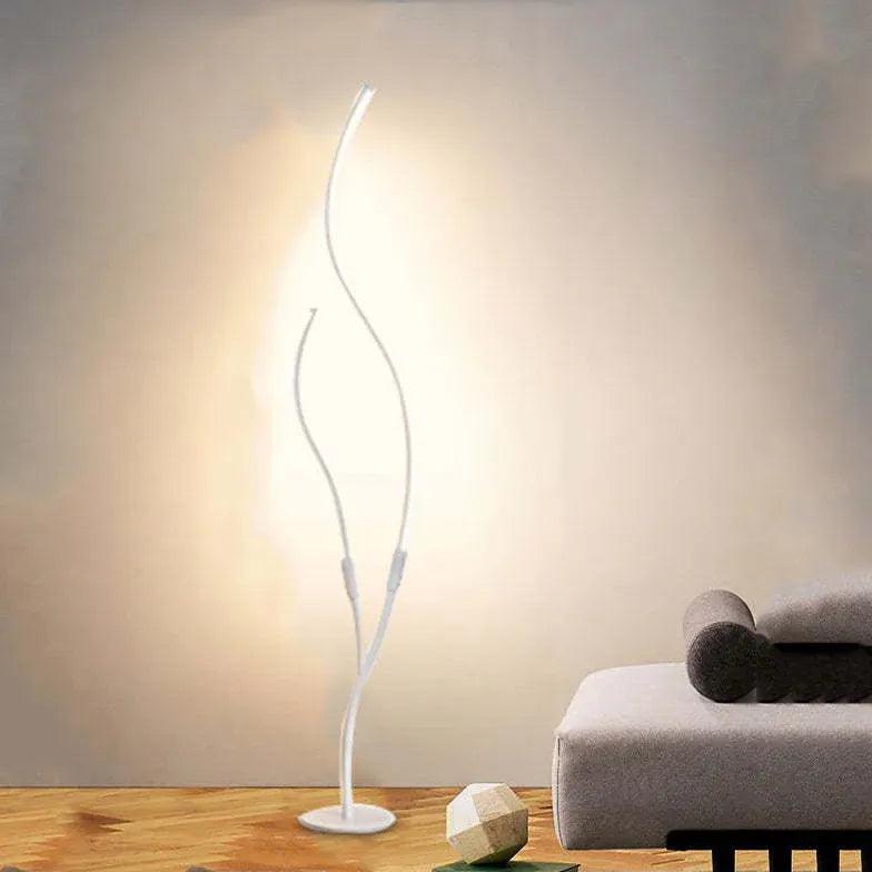 Modern White Double Tube Streamlined Floor Lamp - Adjustable Brightness for Living Room, Bedroom & Office - Energy Efficient LED Lighting for Home Decor