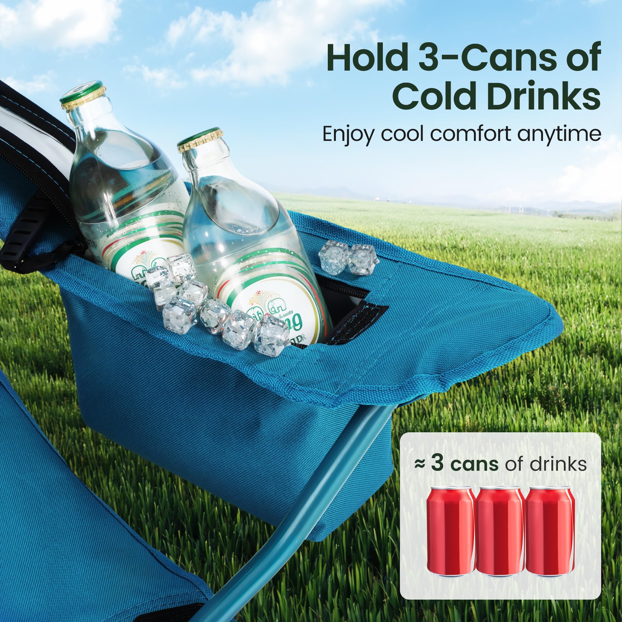 2 Pack Portable Camping Chairs for Adults - Lightweight Folding Outdoor Lawn Chairs with 225lbs Capacity - Perfect for Camping, Beach, Tailgating, Picnics & Backyard Relaxation (Blue)