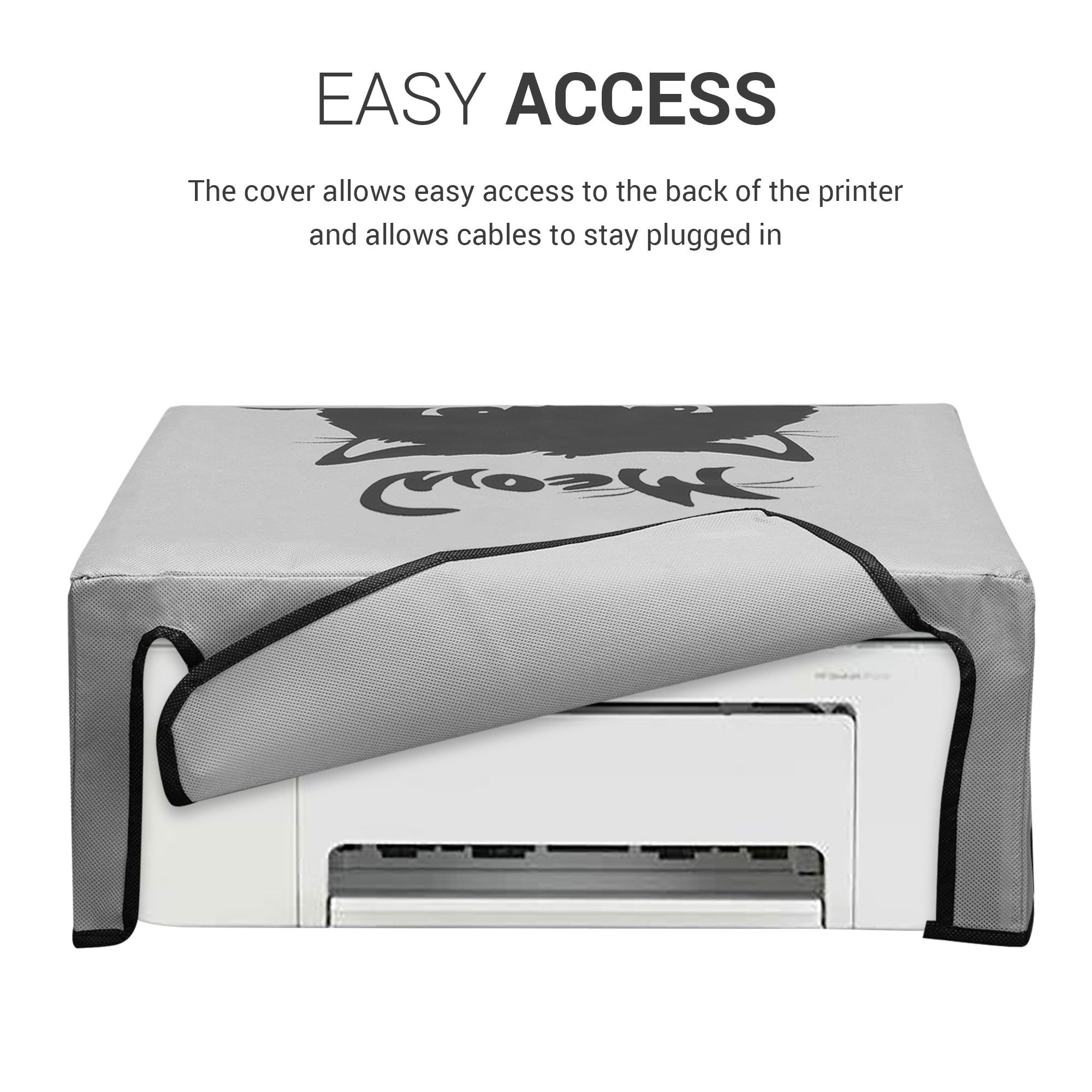 kwmobile Dust Cover Compatible with HP DeskJet 4120e & 4155e - Protective Printer Case in Grey/Black with Cute Meow Cat Design - Keep Your Printer Clean at Home or Office