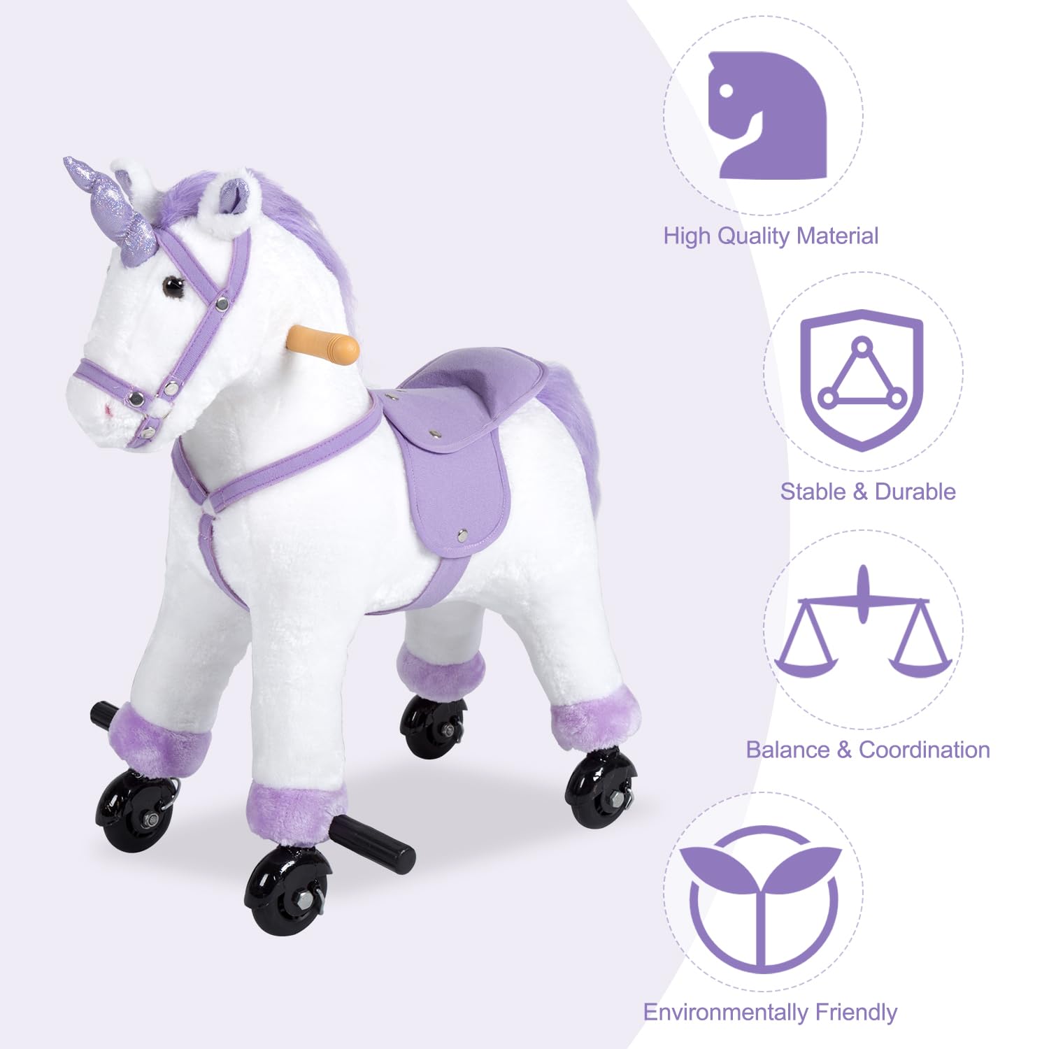 Kinfant Toddler Ride On Horse Toy with Wheels & Realistic Sounds - Purple Walking Animal Toy for Boys & Girls Ages 3-6 - Perfect for Indoor Play, Outdoor Adventures & Birthday Gifts