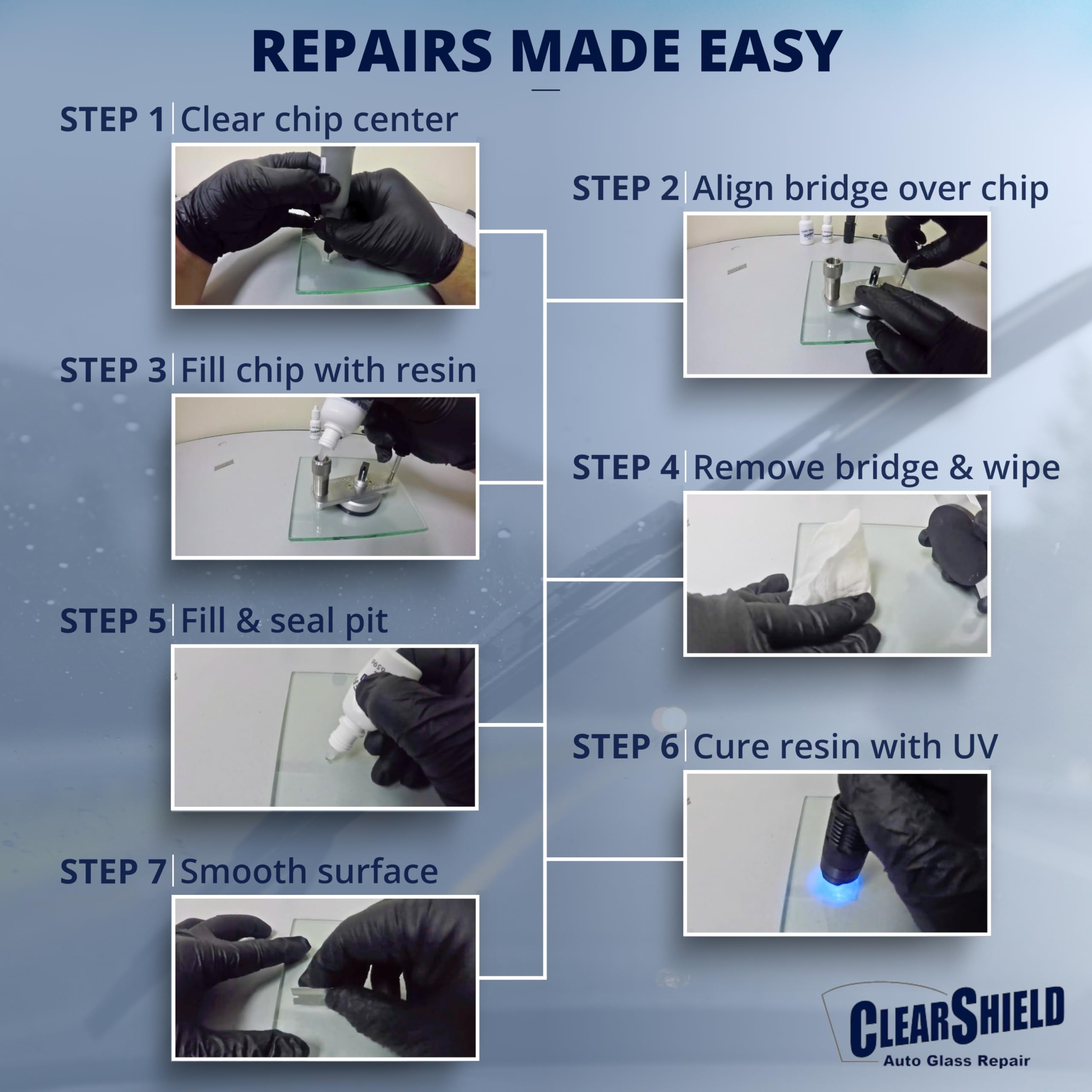 Clearshield Windshield Repair Kit - Professional Auto Glass Repair for Rock Chips & Cracks - Fixes 200+ Damages | Perfect for DIY Car Windshield Repairs at Home or On-the-Go