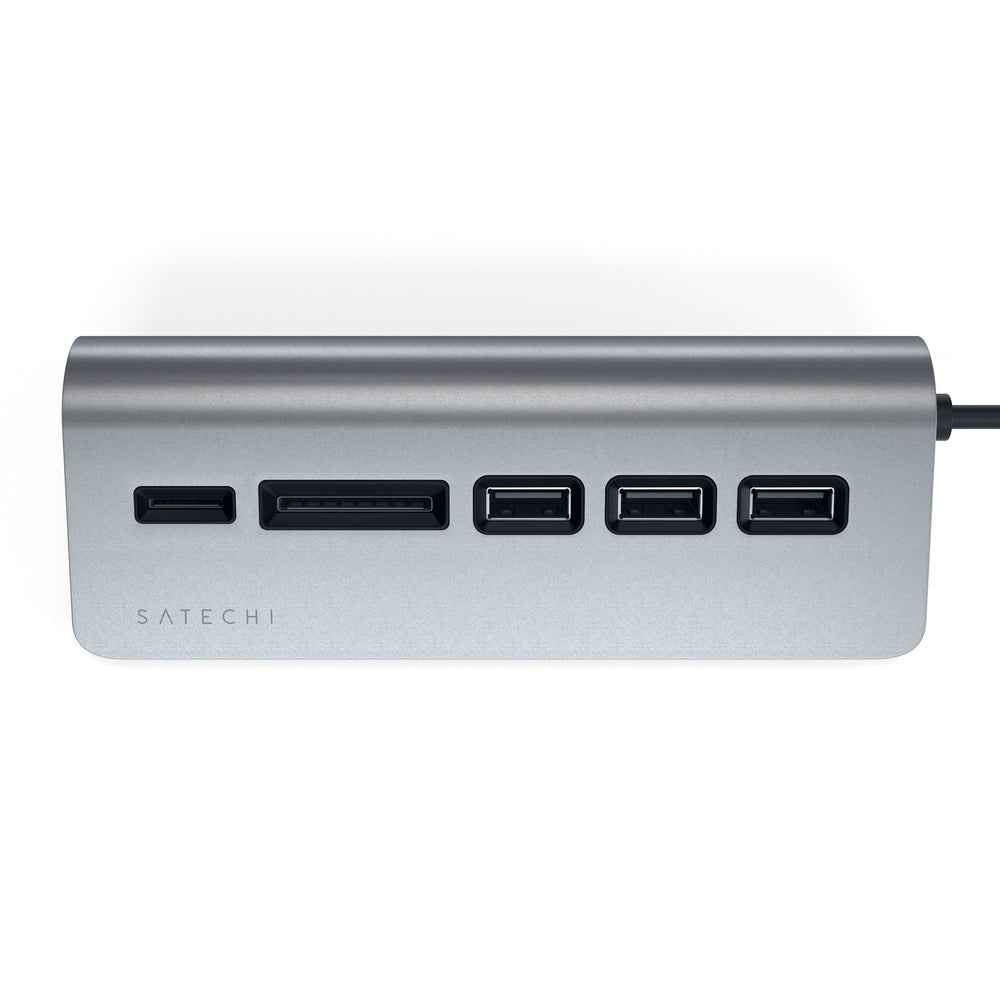Satechi Aluminum USB-C Hub with SD Card Reader - 4-in-1 Space Gray USB Hub for MacBook Pro/Air, iPad Pro, Windows Laptops - Perfect for Travel, Office & Home Workspace