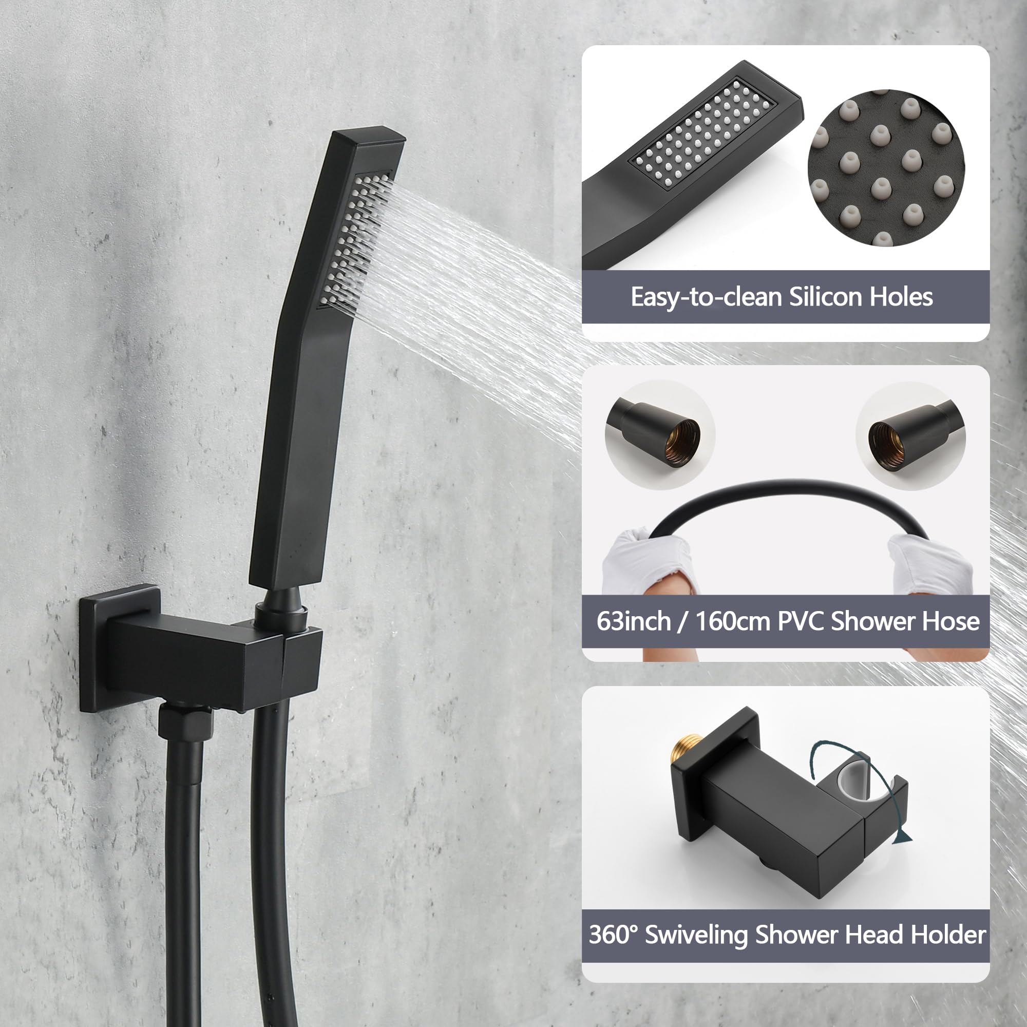 Wall Mount Black Waterfall Bathtub Faucet with Hand Shower Sprayer - Single Handle Brass Tub Filler with Valve for Modern Bathroom Luxury (Perfect for Spa-Like Relaxation and Elegant Bathroom Upgrades)