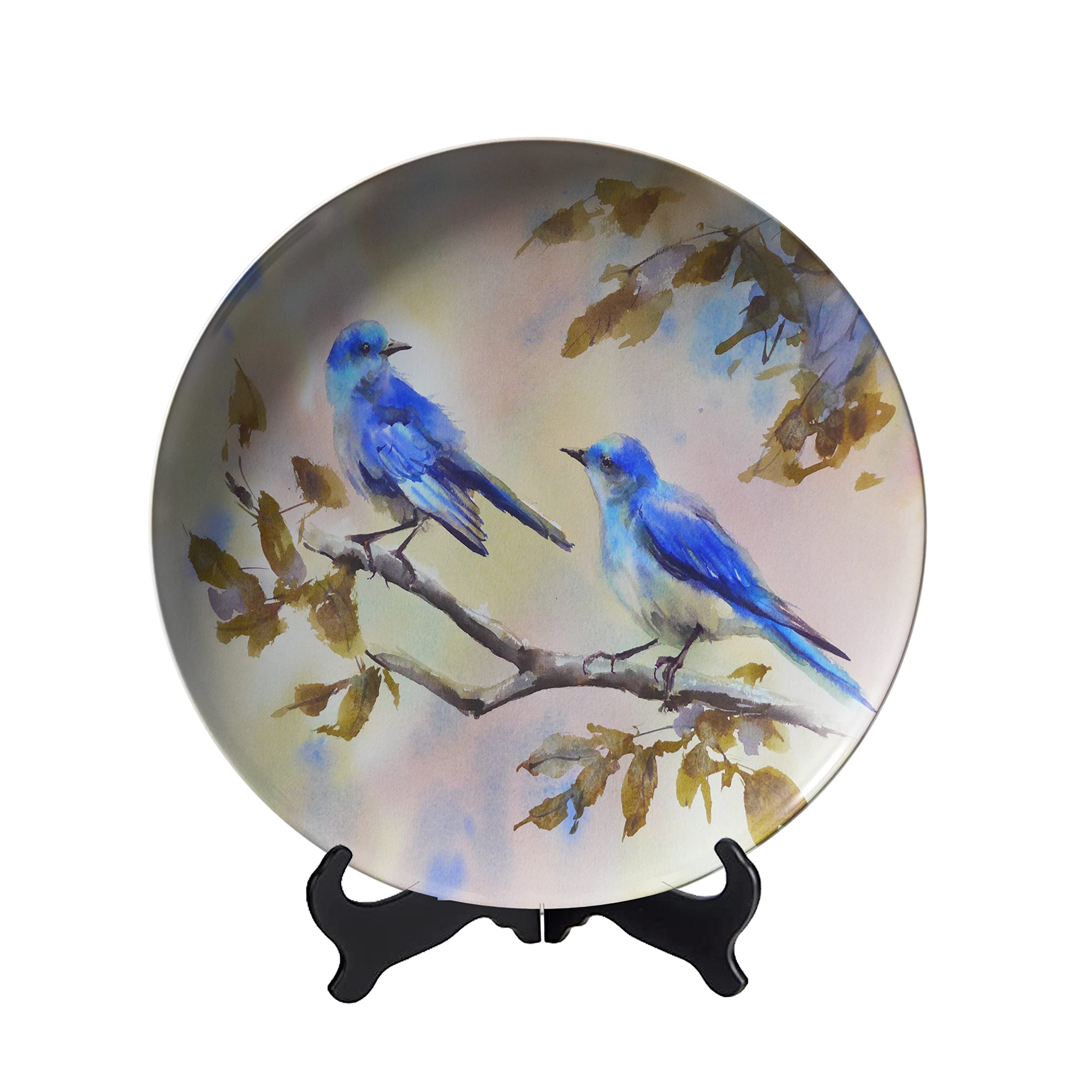 QGCC Classic Floral and Blue Bird Ceramic Decorative Plate - Hand-Painted Porcelain Wall Art for Home, Office, Party & Dinner Table Decor | Elegant Display Plate for Living Room, Kitchen, Dining Room and Gift Giving